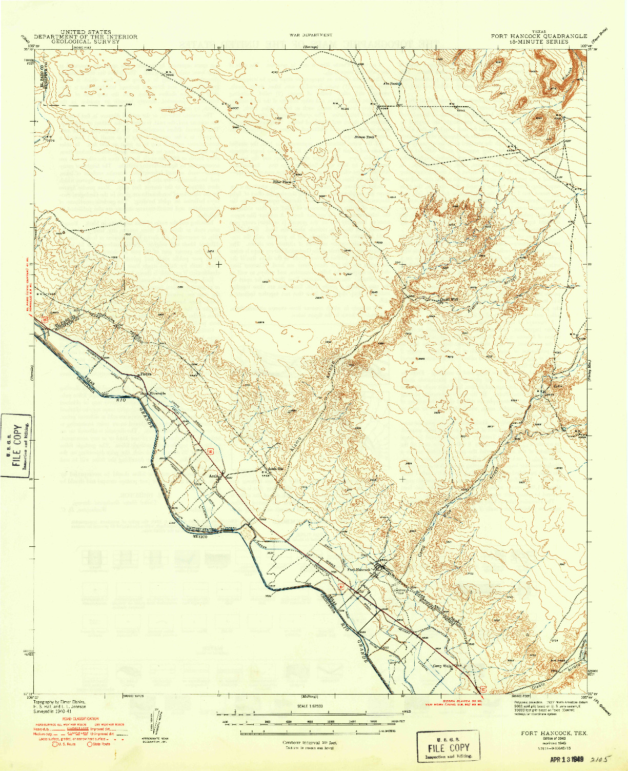 USGS 1:62500-SCALE QUADRANGLE FOR FORT HANCOCK, TX 1943