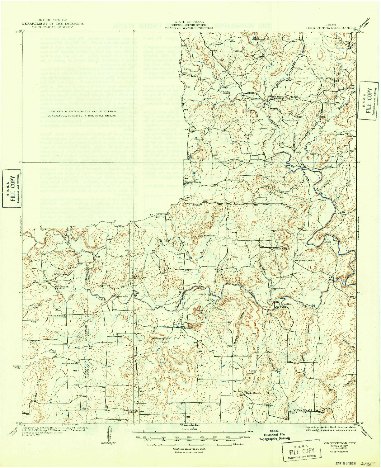 USGS 1:62500-SCALE QUADRANGLE FOR GROSVENOR, TX 1927