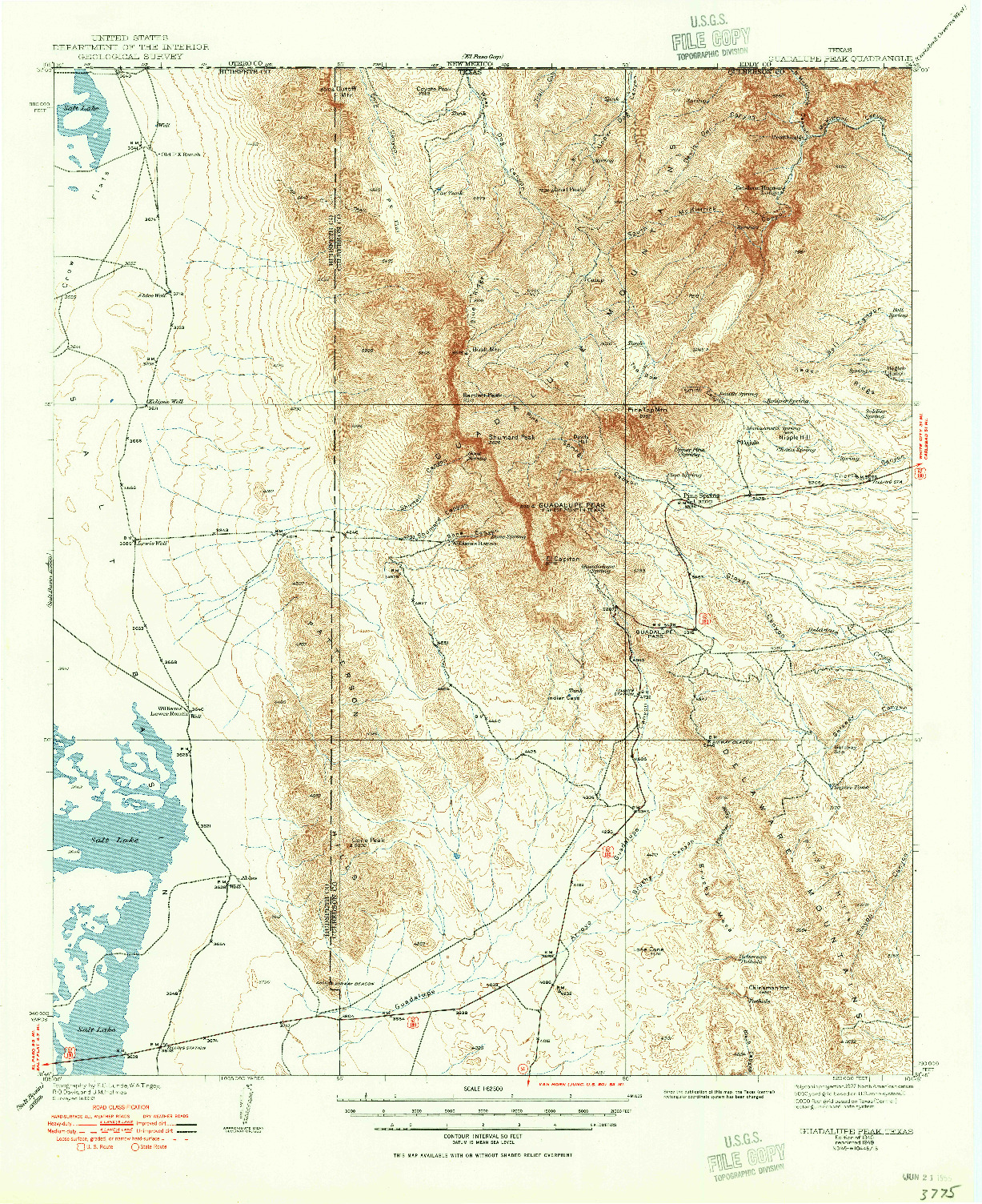 USGS 1:62500-SCALE QUADRANGLE FOR GUADALUPE PEAK, TX 1940