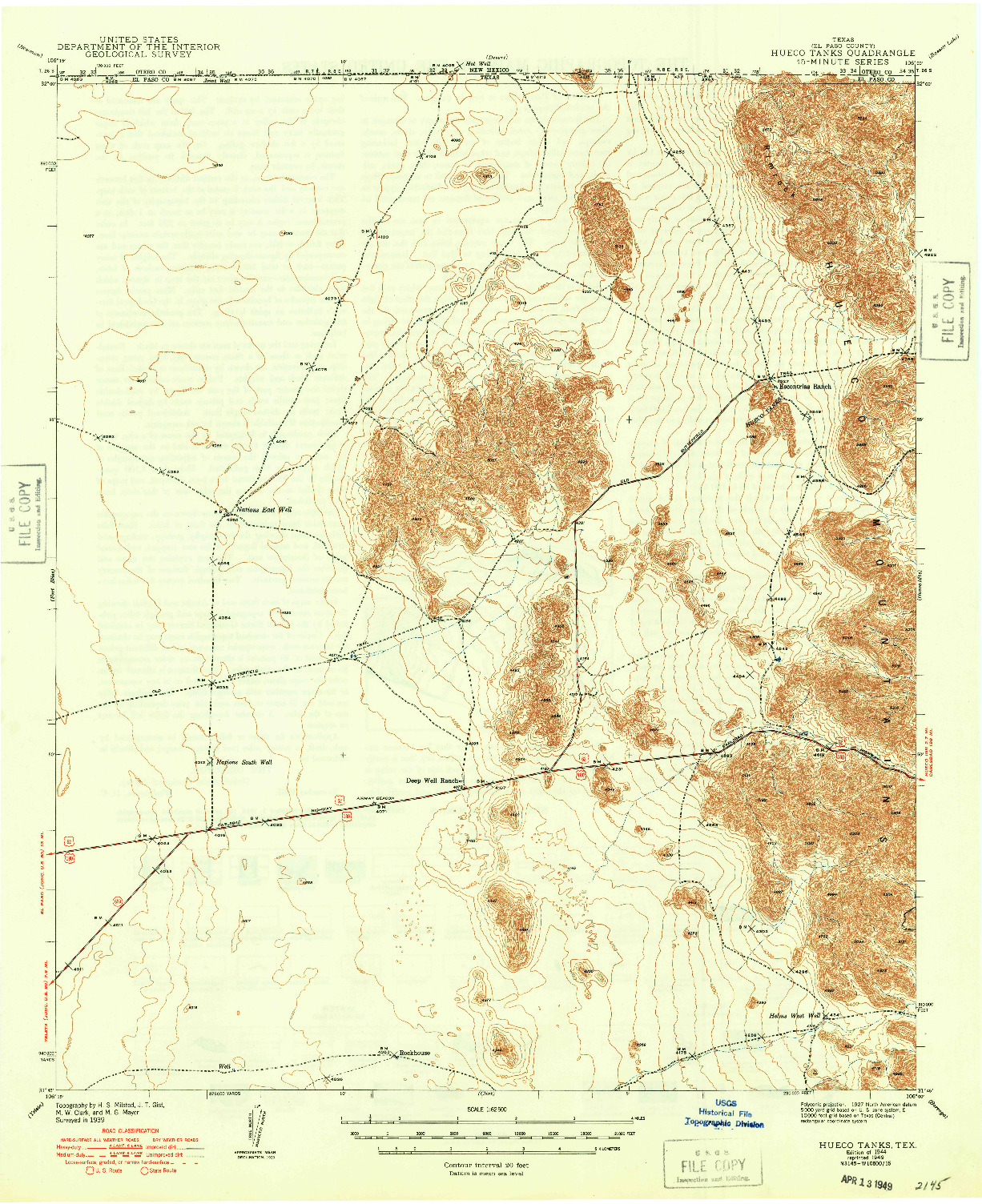 USGS 1:62500-SCALE QUADRANGLE FOR HEUCO TANKS, TX 1944