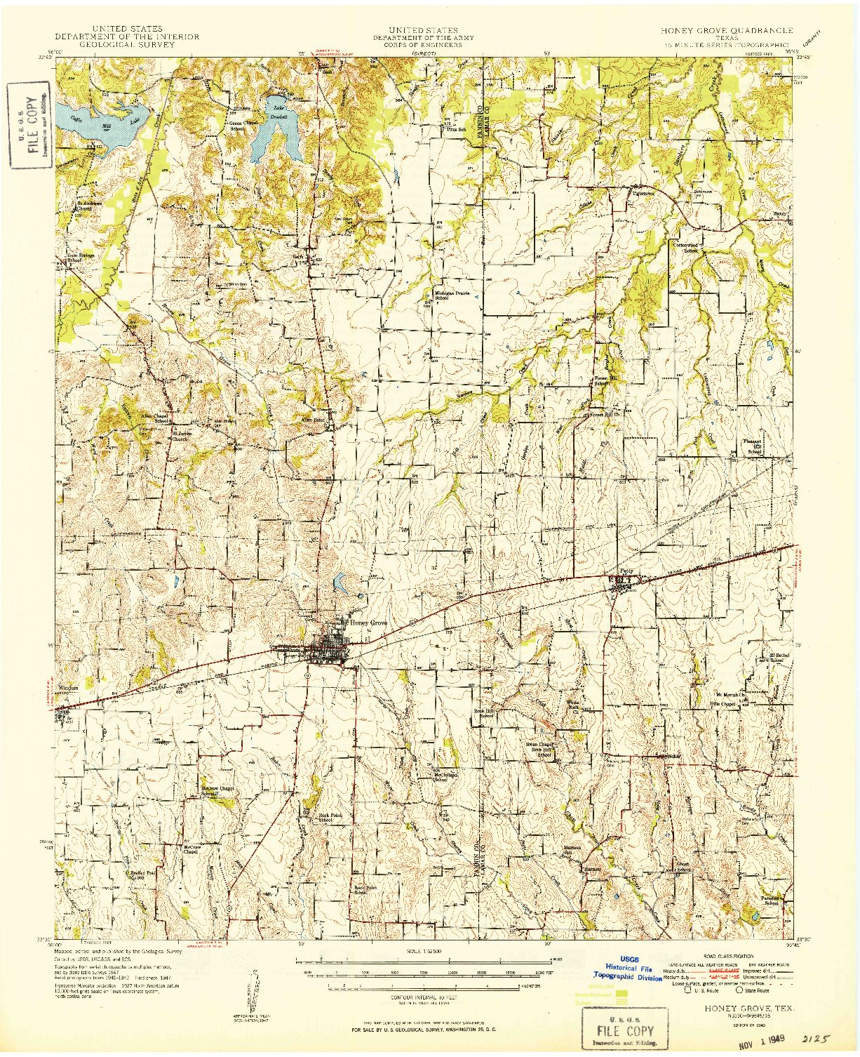 USGS 1:62500-SCALE QUADRANGLE FOR HONEY GROVE, TX 1949