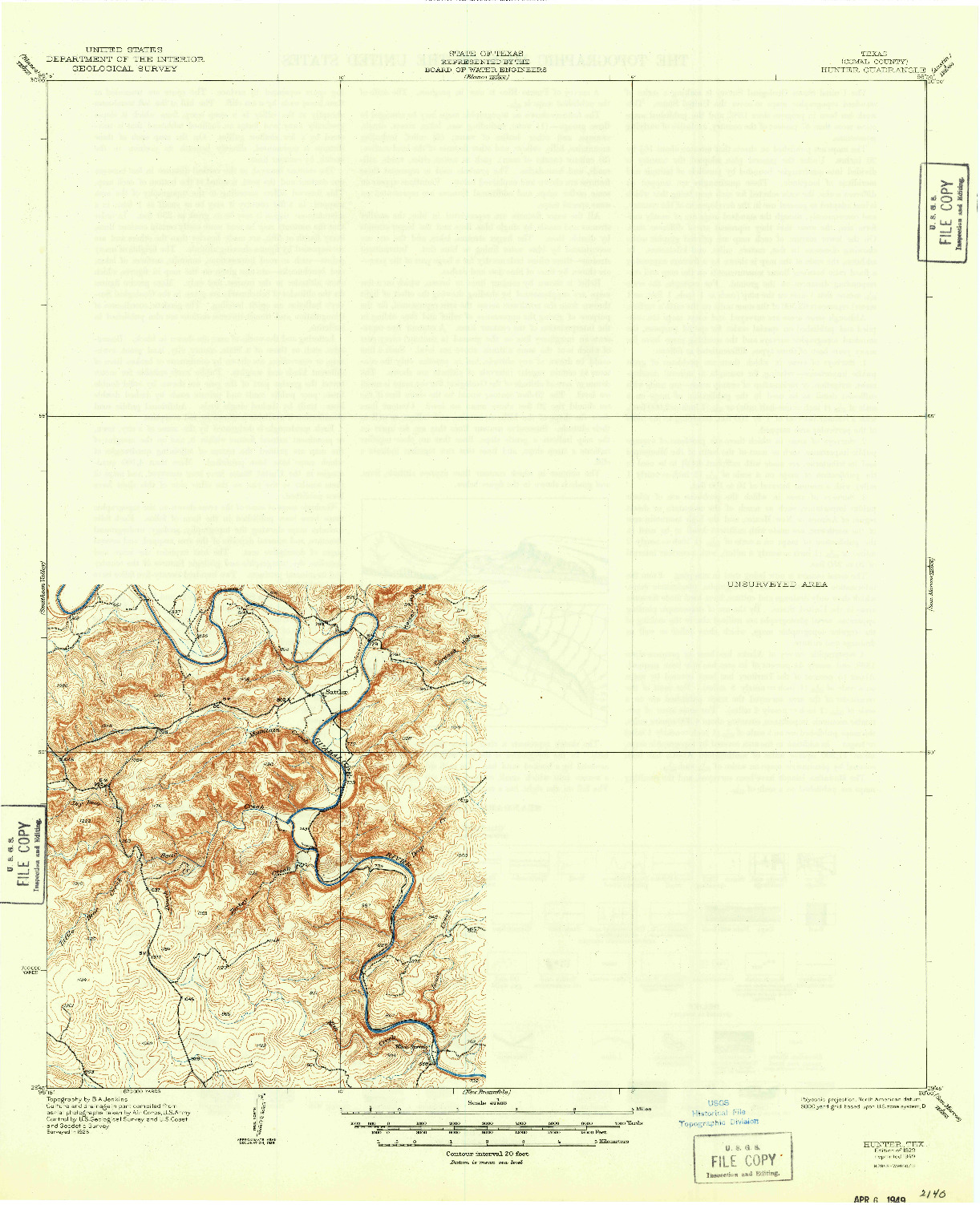 USGS 1:62500-SCALE QUADRANGLE FOR HUNTER, TX 1929
