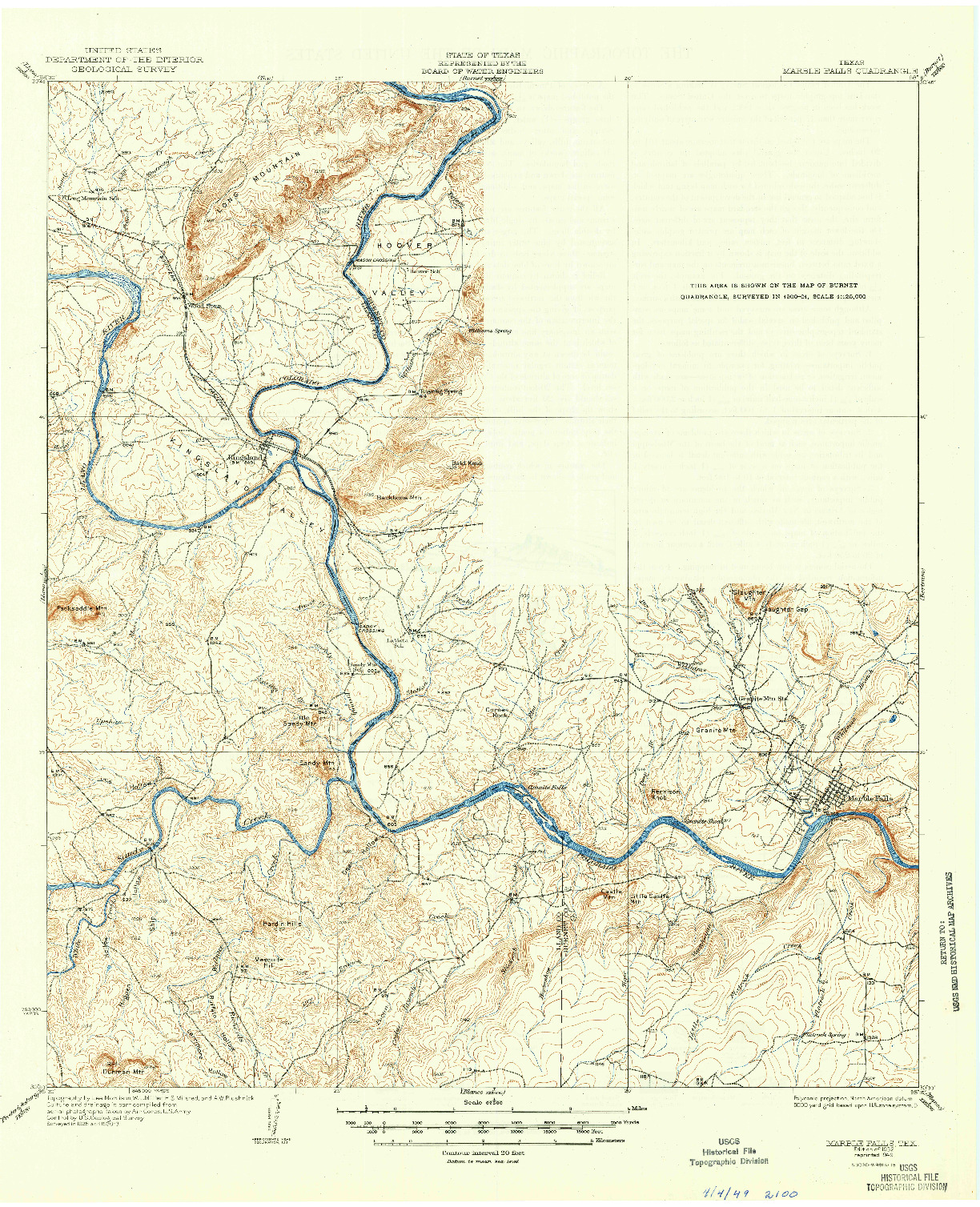 USGS 1:62500-SCALE QUADRANGLE FOR MARBLE FALLS, TX 1932