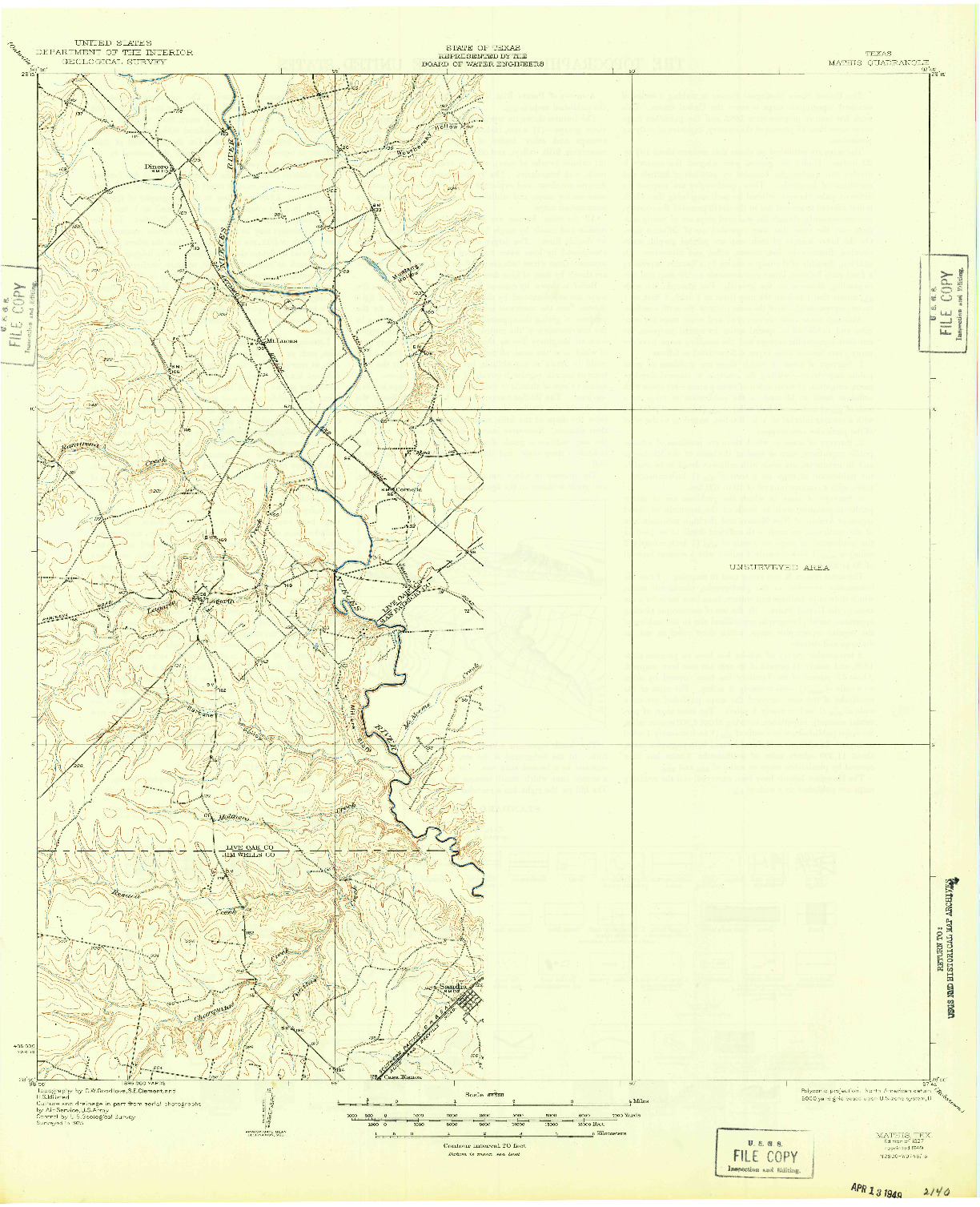 USGS 1:62500-SCALE QUADRANGLE FOR MATHIS, TX 1927