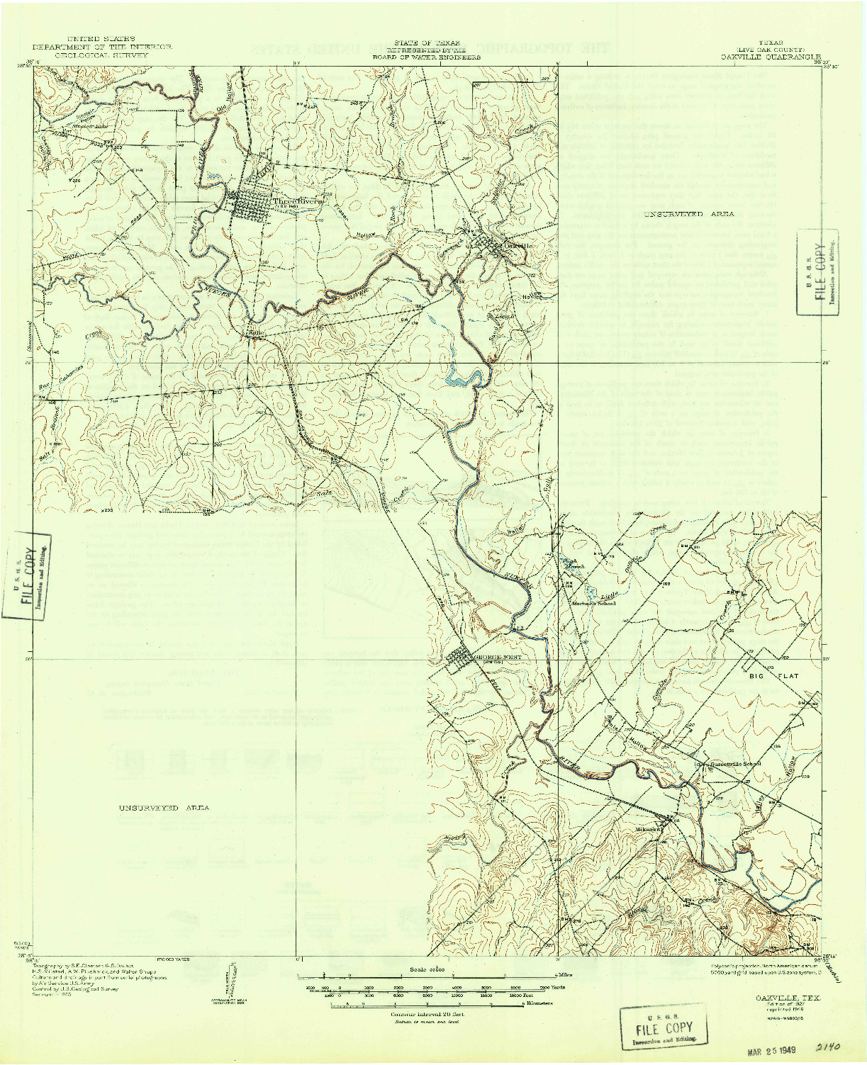 USGS 1:62500-SCALE QUADRANGLE FOR OAKVILLE, TX 1927