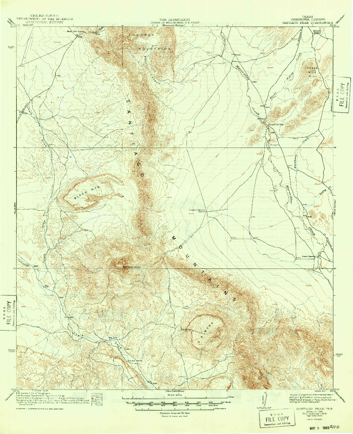 USGS 1:62500-SCALE QUADRANGLE FOR SANTIAGO PEAK, TX 1938