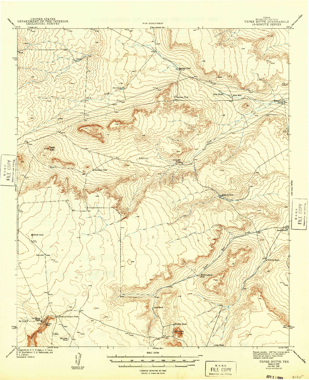 USGS 1:62500-SCALE QUADRANGLE FOR TEPEE BUTTE, TX 1943