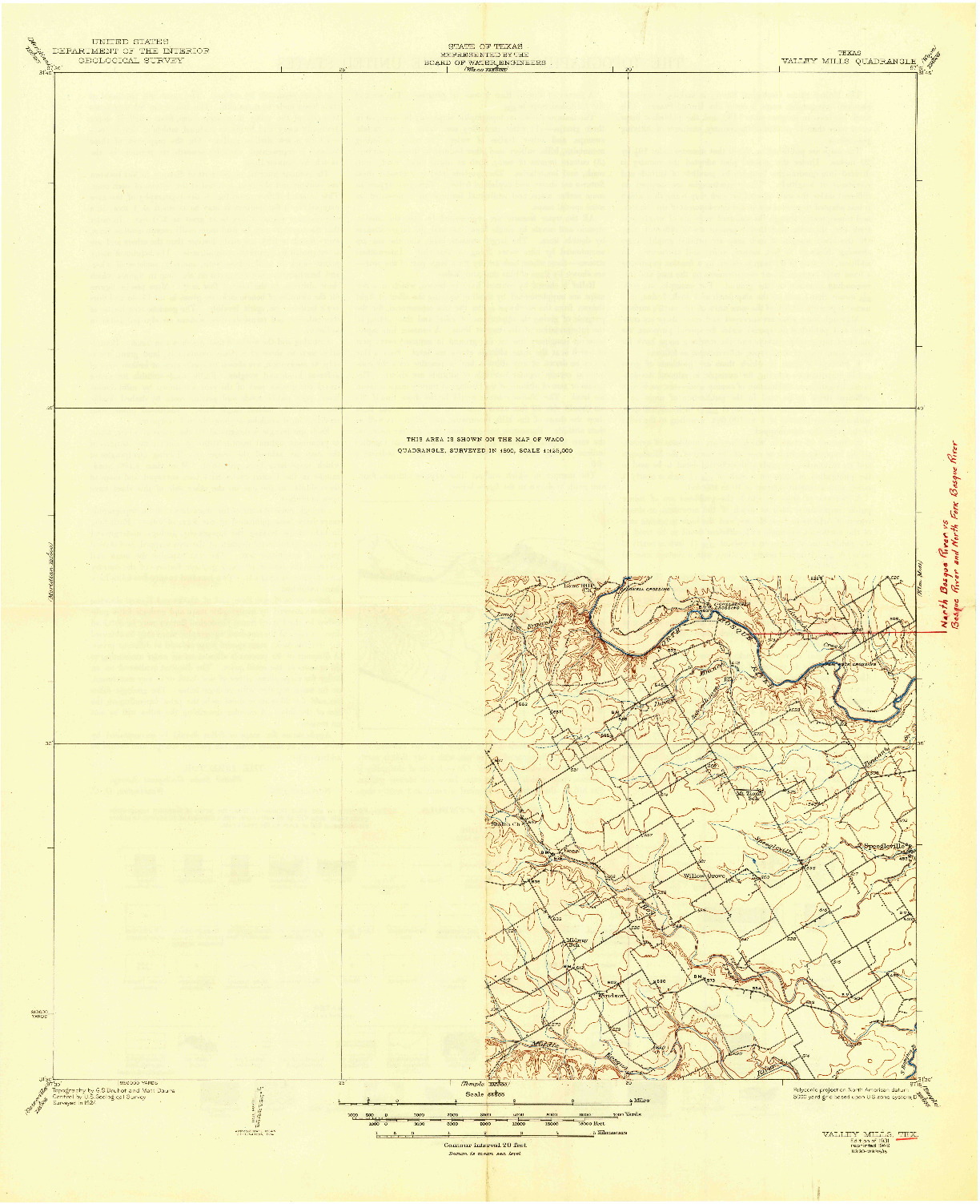 USGS 1:62500-SCALE QUADRANGLE FOR VALLEY MILLS, TX 1931