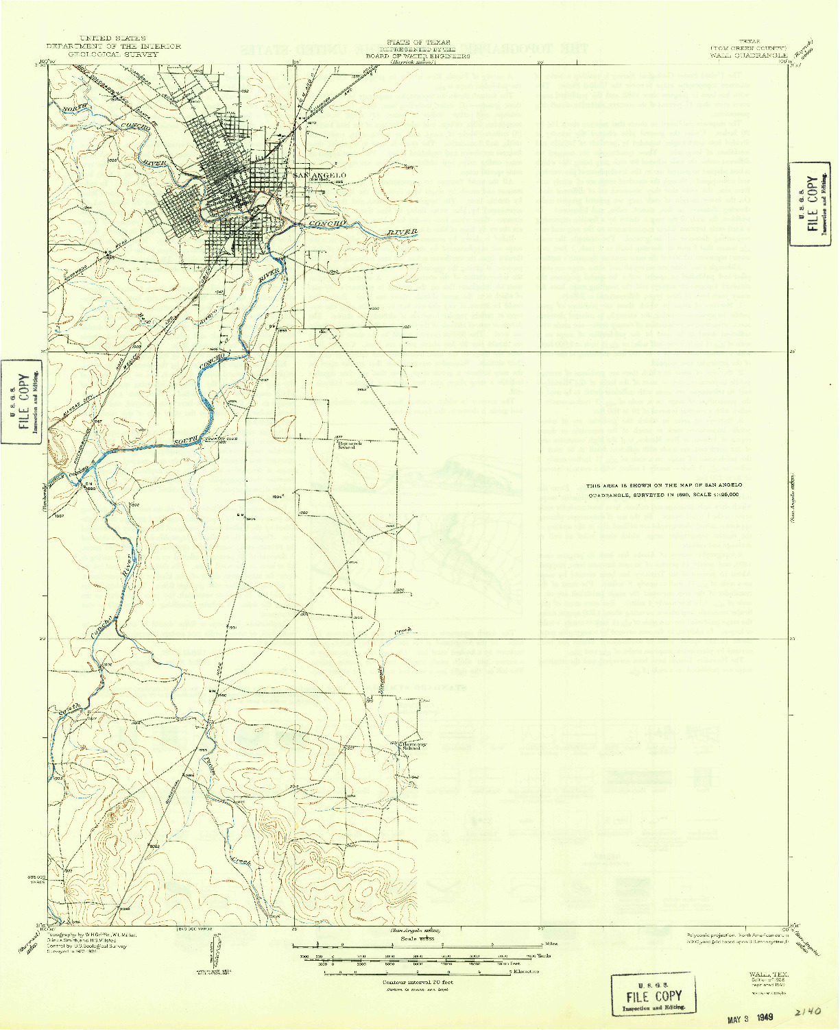 USGS 1:62500-SCALE QUADRANGLE FOR WALL, TX 1928
