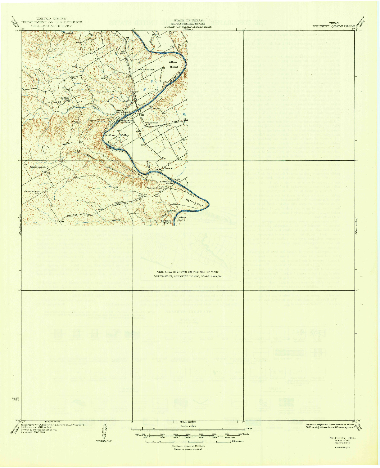 USGS 1:62500-SCALE QUADRANGLE FOR WHITNEY, TX 1931