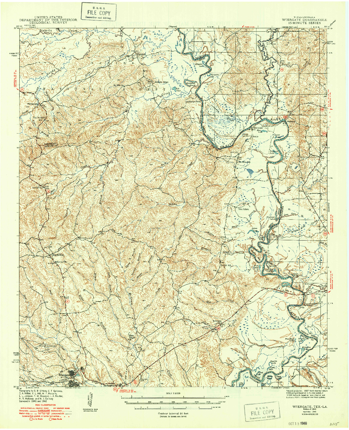 USGS 1:62500-SCALE QUADRANGLE FOR WIERGATE, TX 1944
