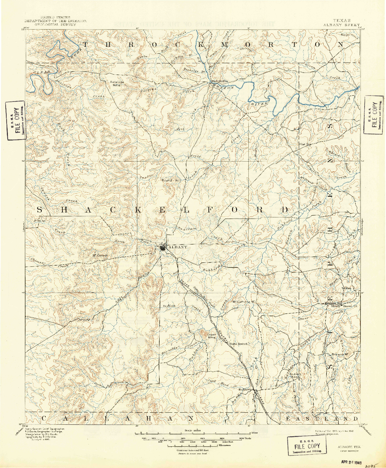 USGS 1:125000-SCALE QUADRANGLE FOR ALBANY, TX 1893