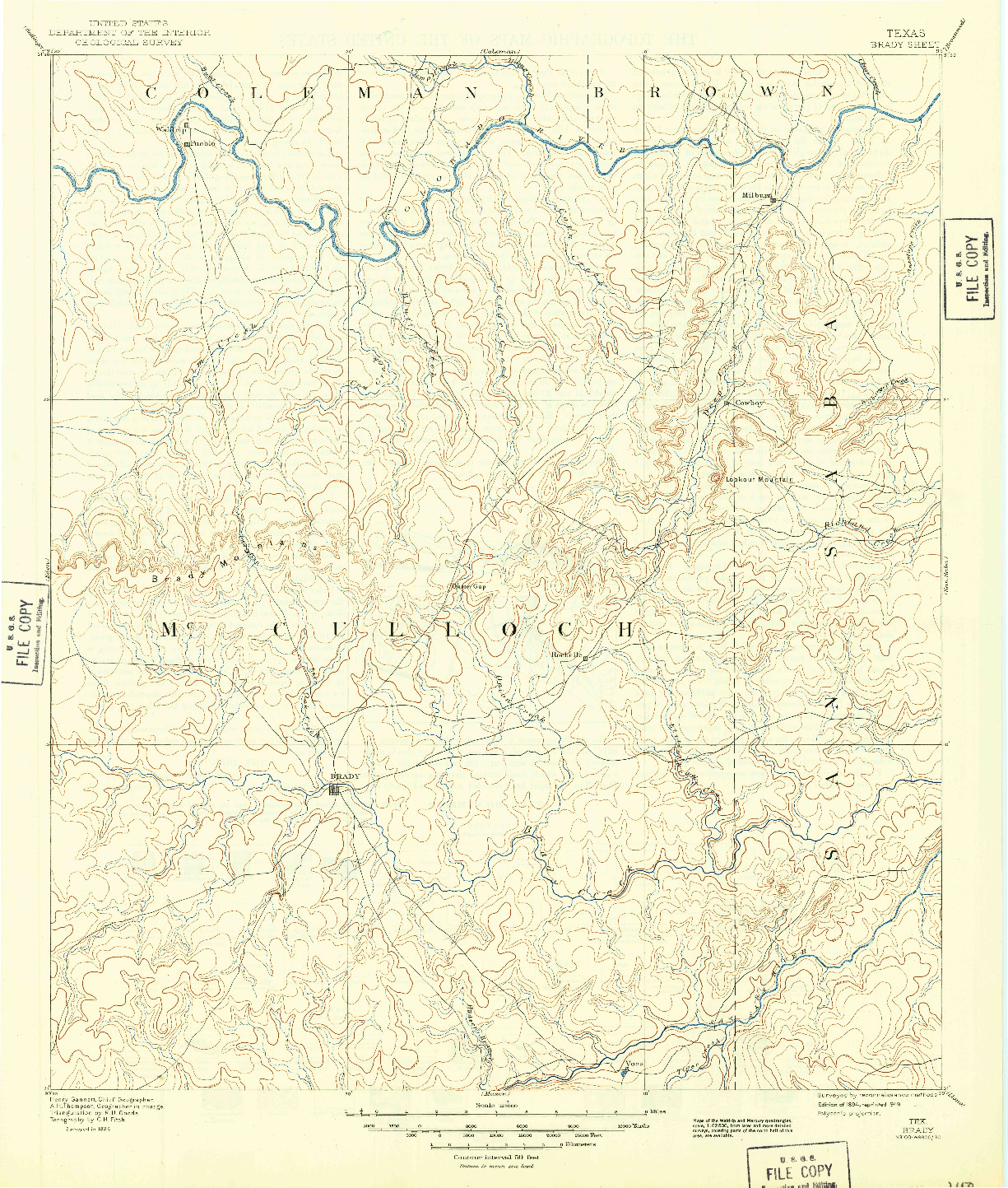 USGS 1:125000-SCALE QUADRANGLE FOR BRADY, TX 1894