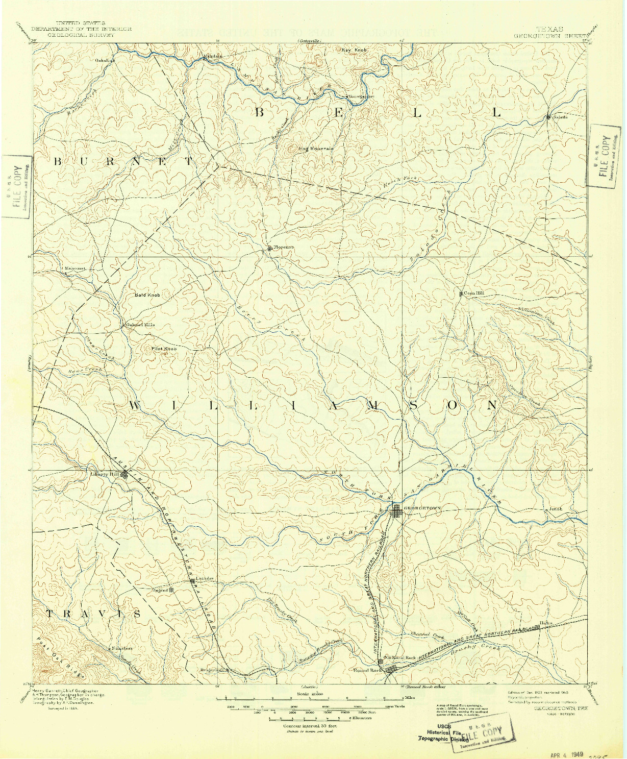 USGS 1:125000-SCALE QUADRANGLE FOR GEORGETOWN, TX 1893