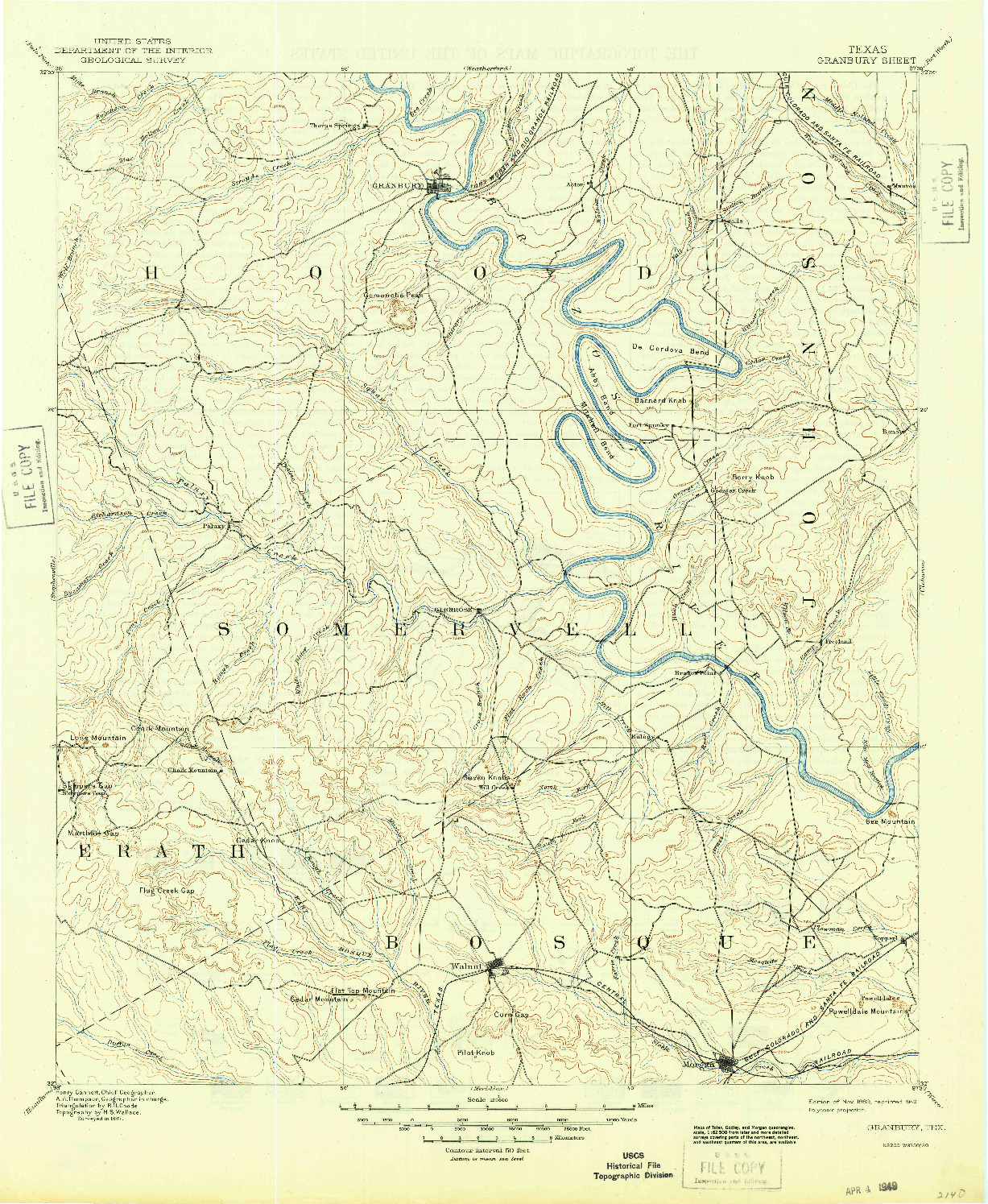 USGS 1:125000-SCALE QUADRANGLE FOR GRANBURY, TX 1889