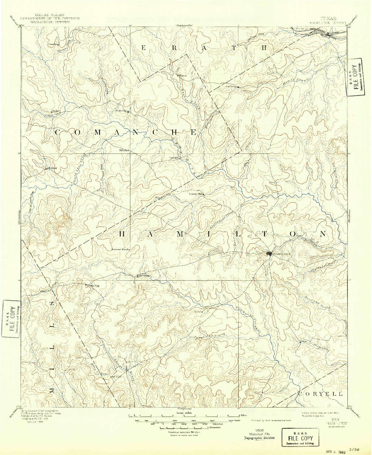 USGS 1:125000-SCALE QUADRANGLE FOR HAMILTON, TX 1894