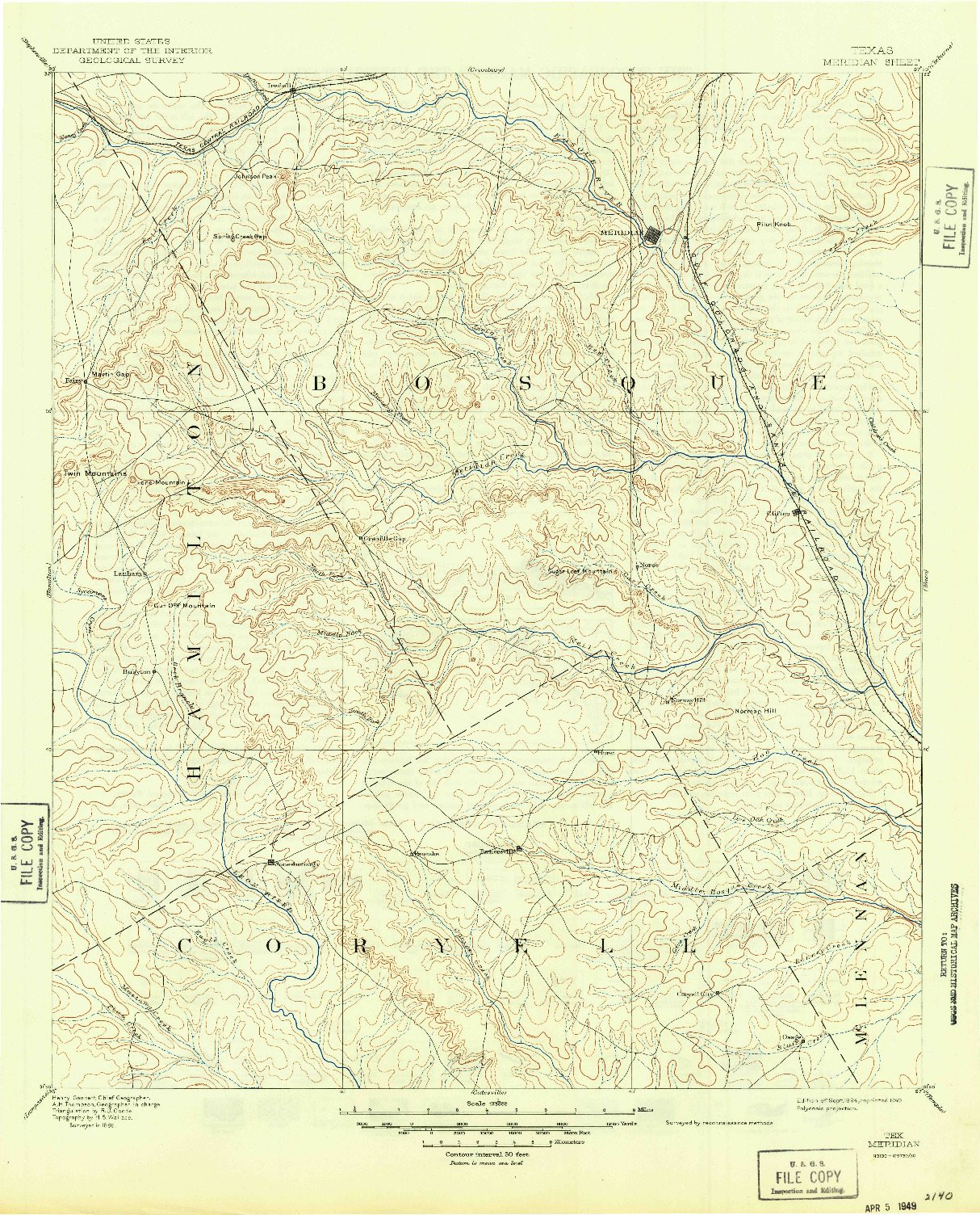 USGS 1:125000-SCALE QUADRANGLE FOR MERIDIAN, TX 1894