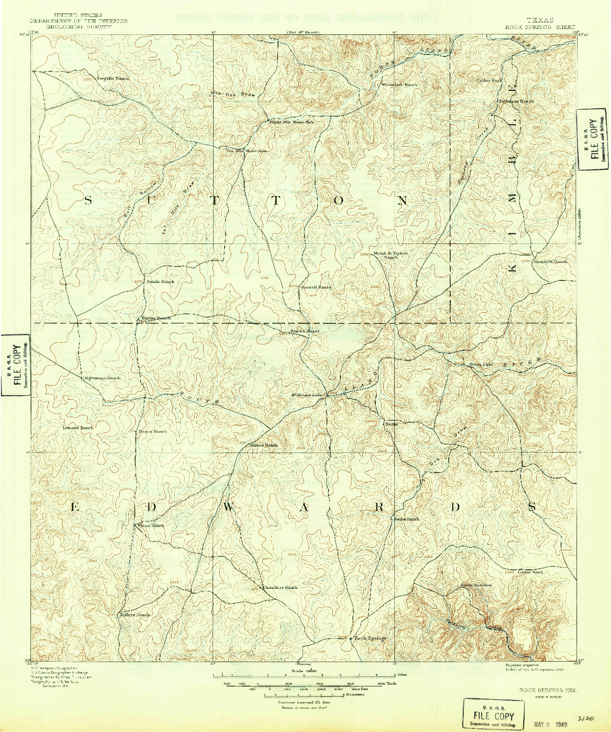 USGS 1:125000-SCALE QUADRANGLE FOR ROCK SPRINGS, TX 1893