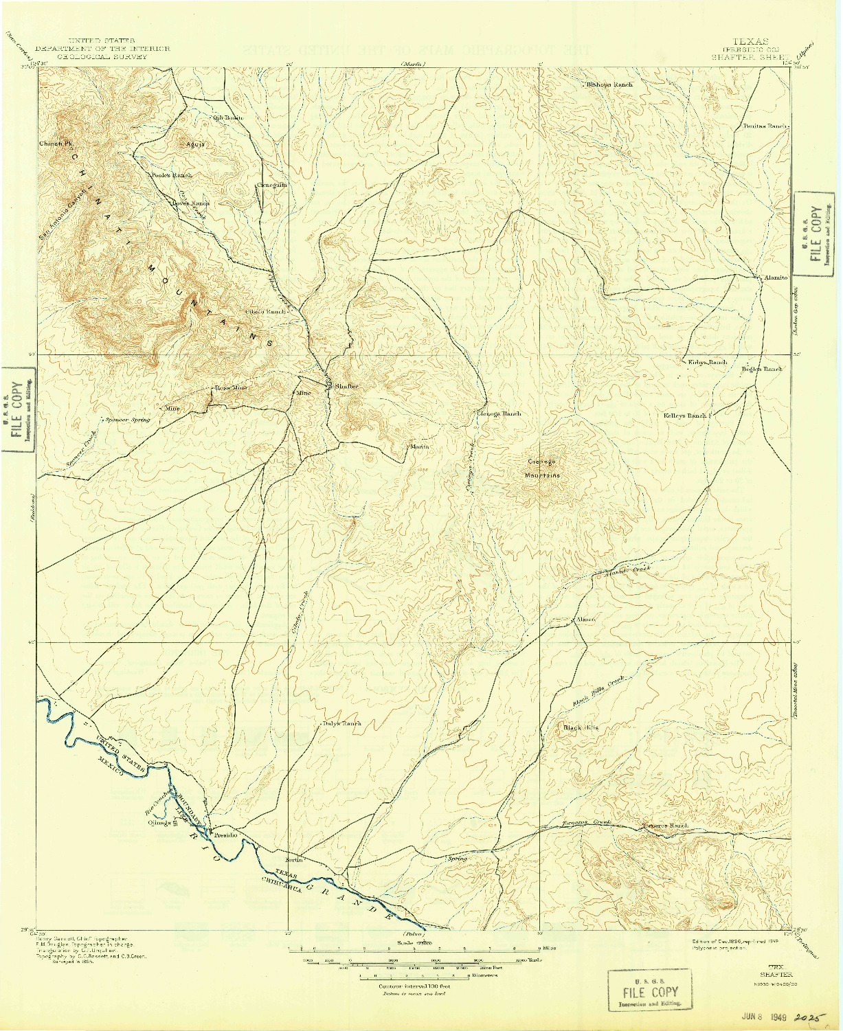 USGS 1:125000-SCALE QUADRANGLE FOR SHAFTER, TX 1896