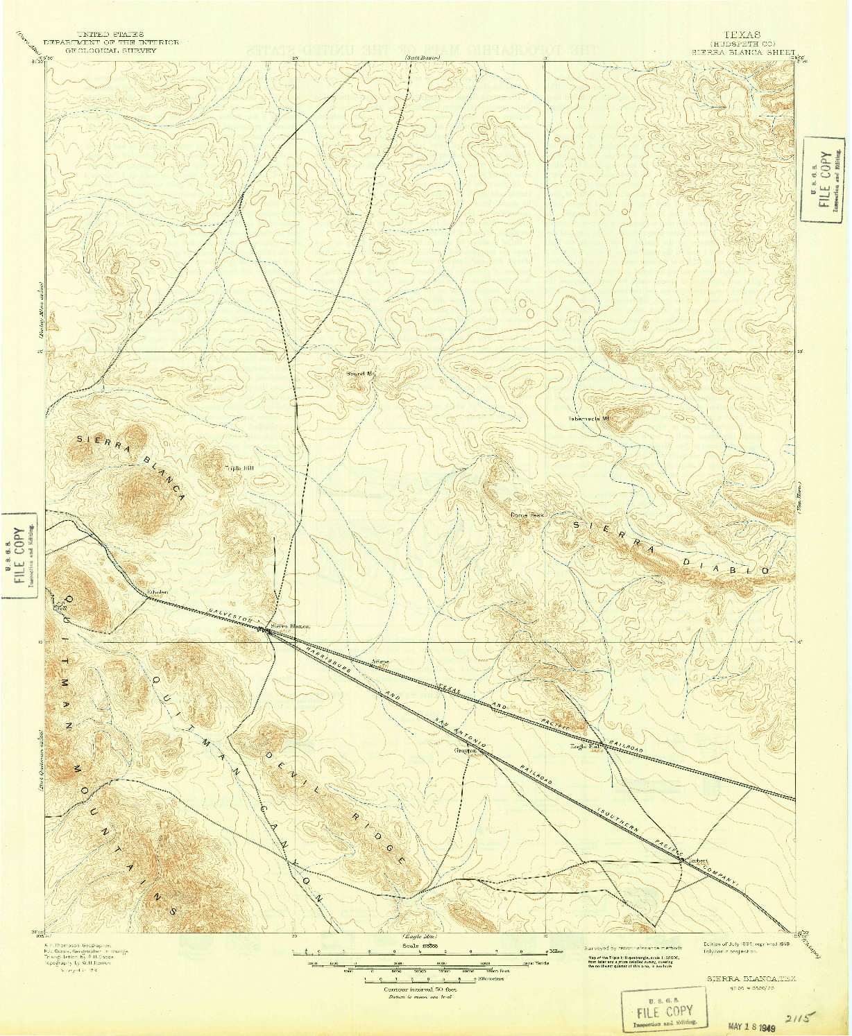 USGS 1:125000-SCALE QUADRANGLE FOR SIERRA BLANCA, TX 1895