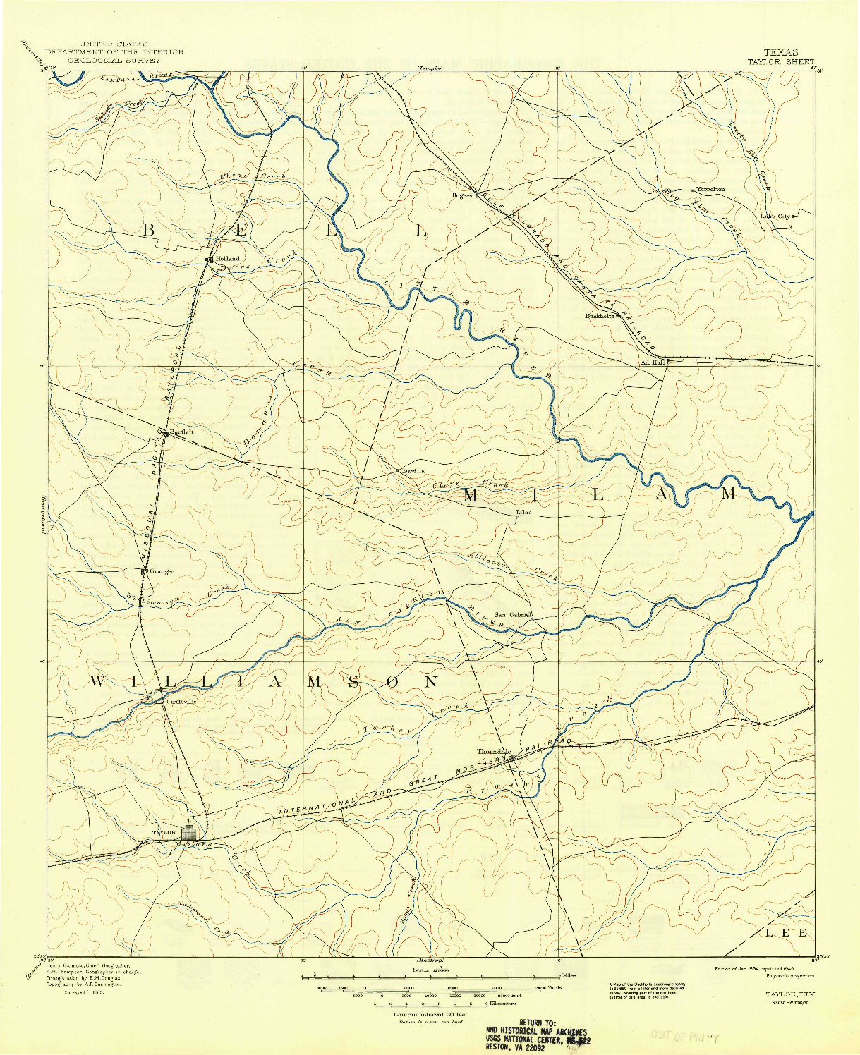 USGS 1:125000-SCALE QUADRANGLE FOR TAYLOR, TX 1894