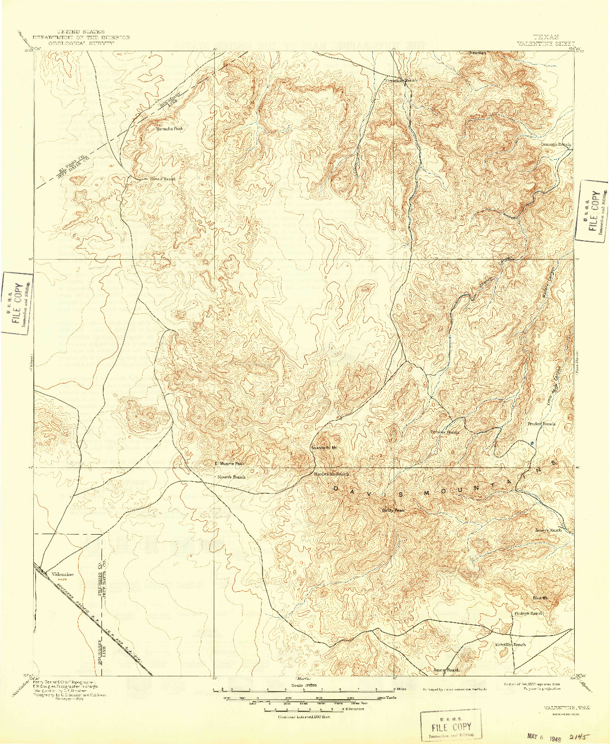 USGS 1:125000-SCALE QUADRANGLE FOR VALENTINE, TX 1897