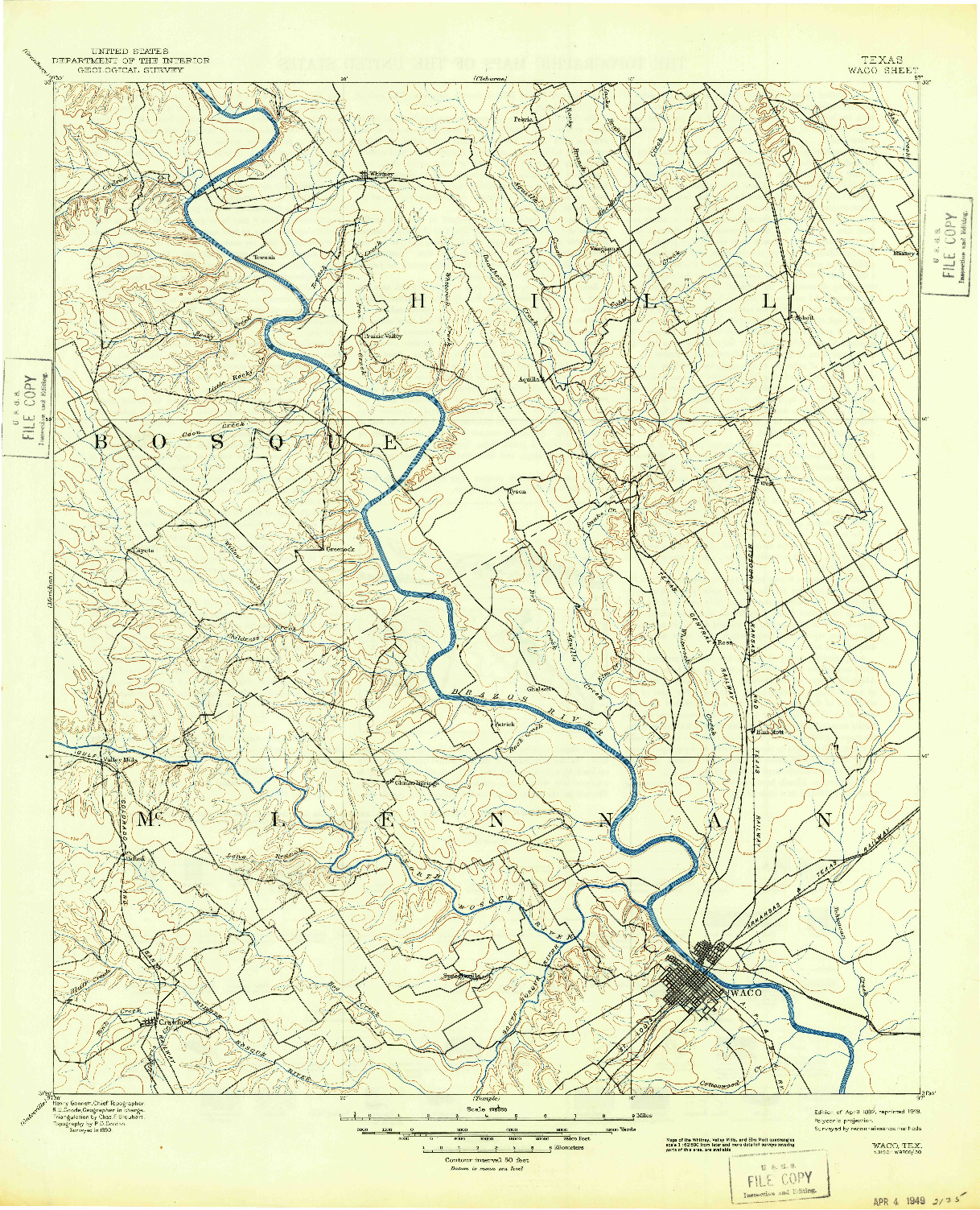 USGS 1:125000-SCALE QUADRANGLE FOR WACO, TX 1892