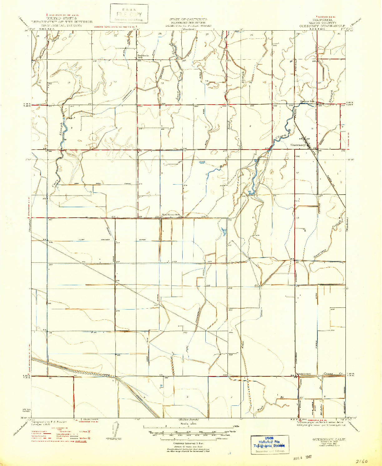 USGS 1:31680-SCALE QUADRANGLE FOR GUERNSEY, CA 1929