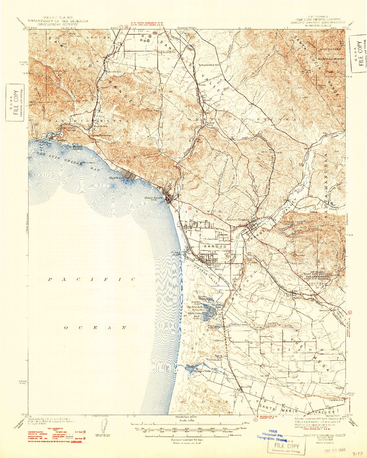 USGS 1:62500-SCALE QUADRANGLE FOR ARROYO GRANDE, CA 1942