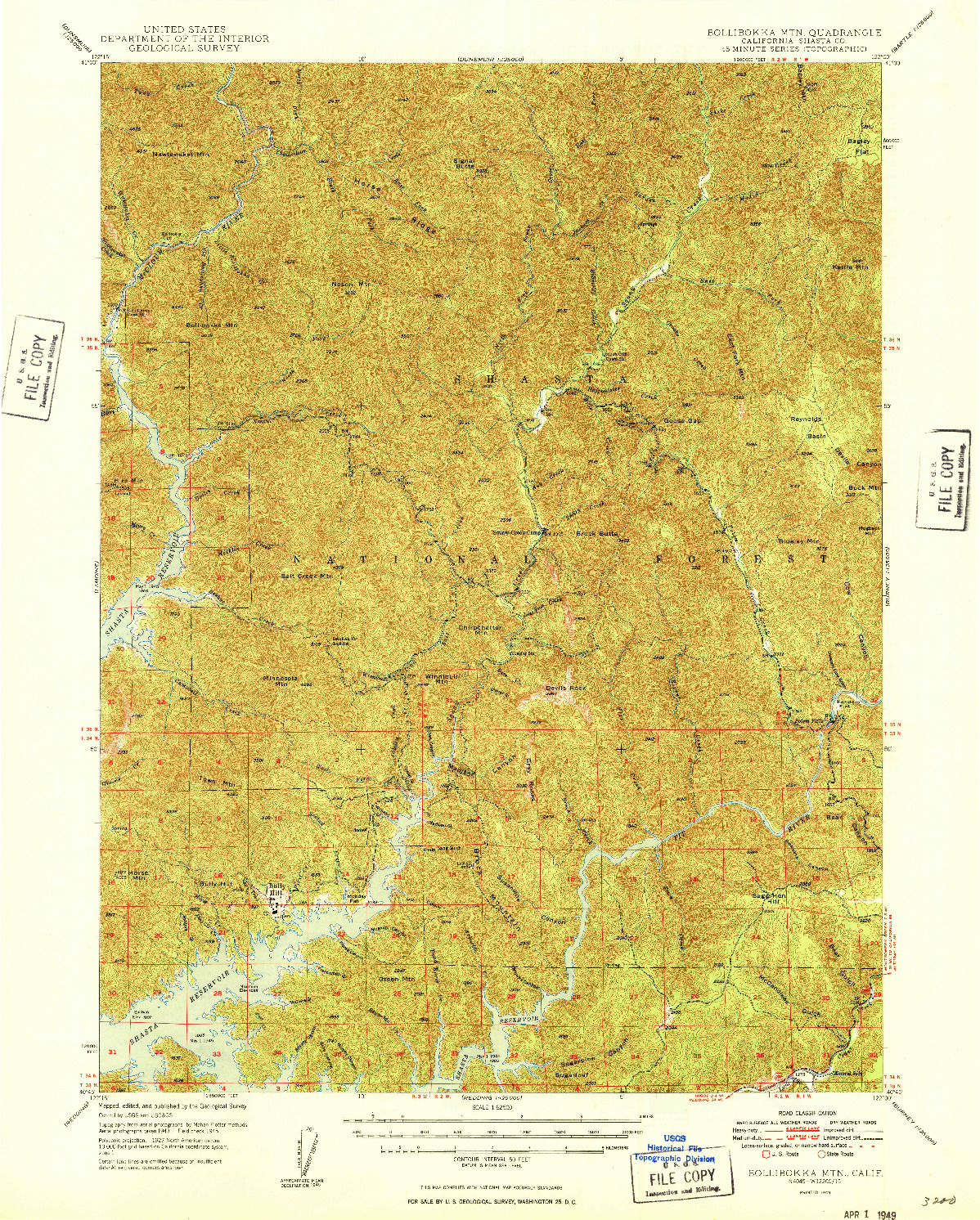 USGS 1:62500-SCALE QUADRANGLE FOR BOLLIBOKKA MTN, CA 1949