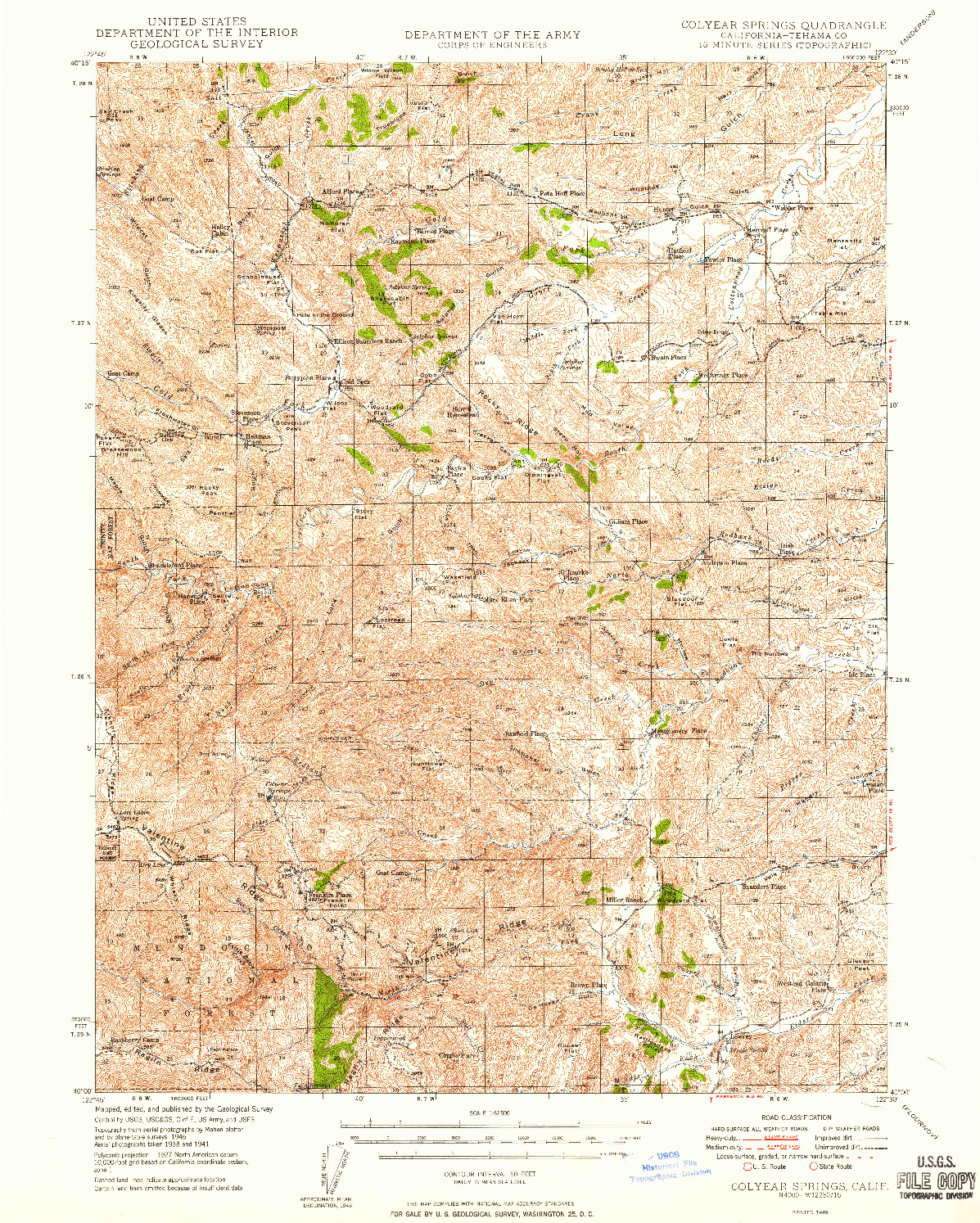 USGS 1:62500-SCALE QUADRANGLE FOR COLYEAR SPRINGS, CA 1949