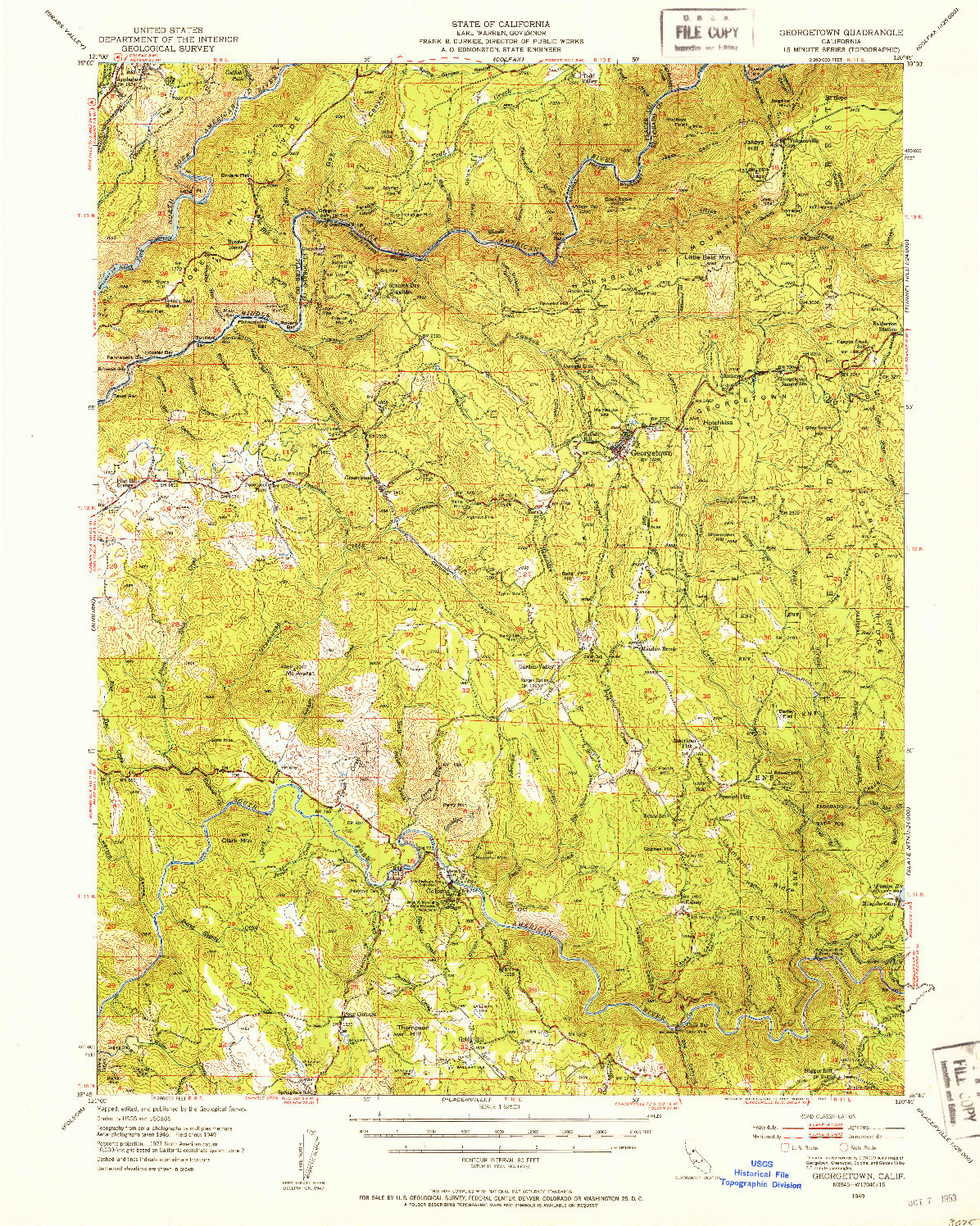 USGS 1:62500-SCALE QUADRANGLE FOR GEORGETOWN, CA 1949