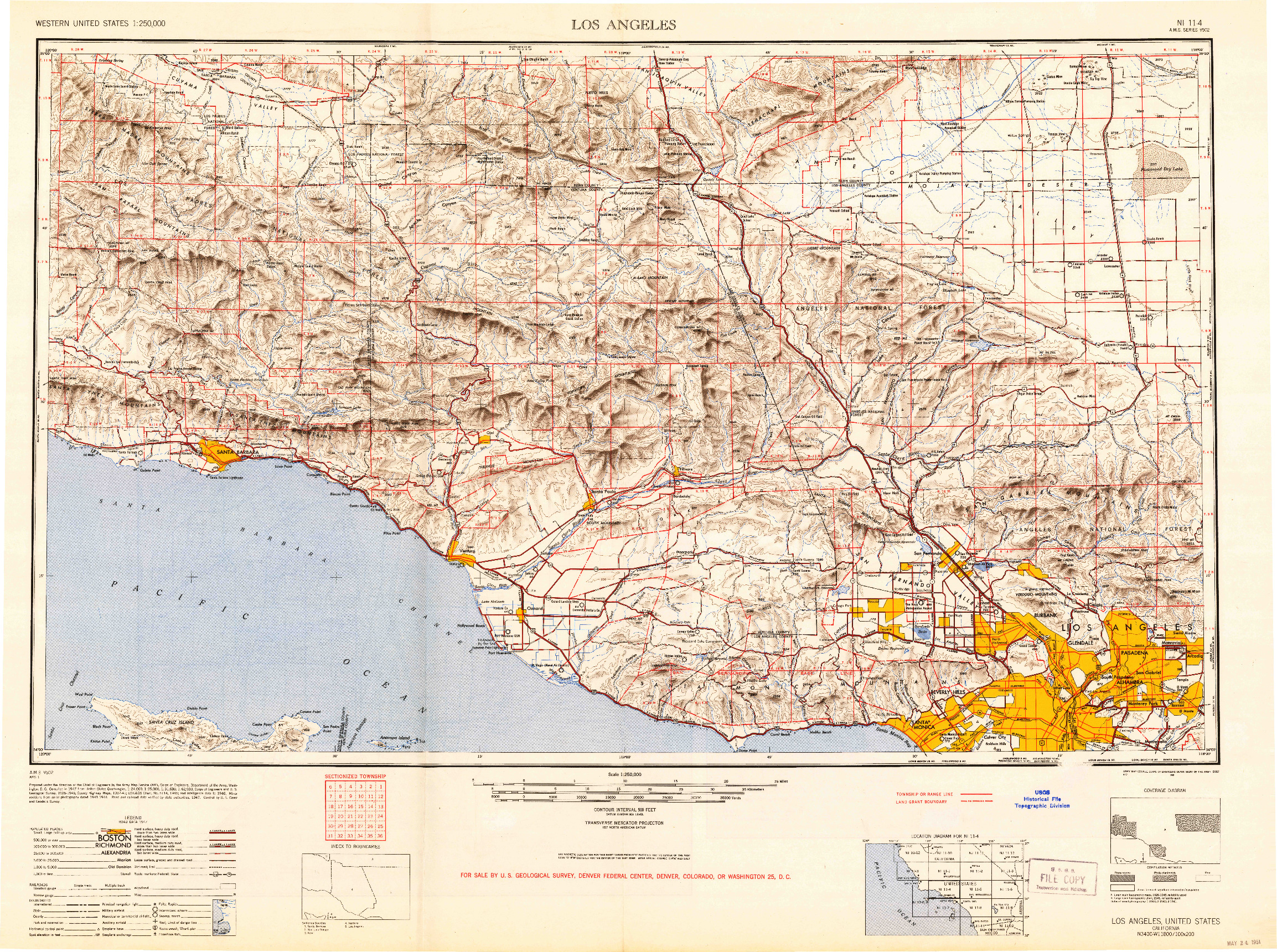 USGS 1:250000-SCALE QUADRANGLE FOR LOS ANGELES, CA 1949