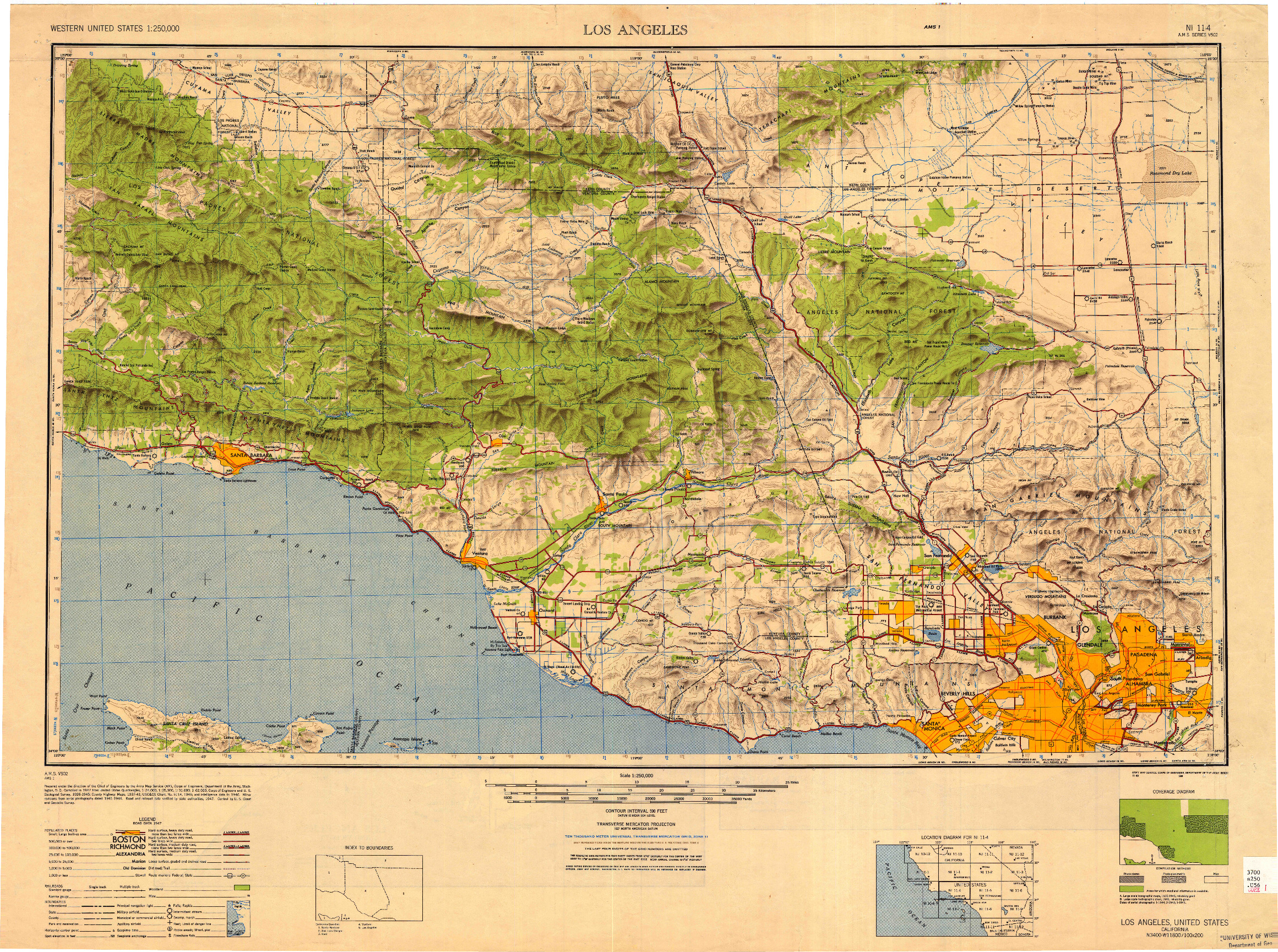 USGS 1:250000-SCALE QUADRANGLE FOR LOS ANGELES, CA 1949