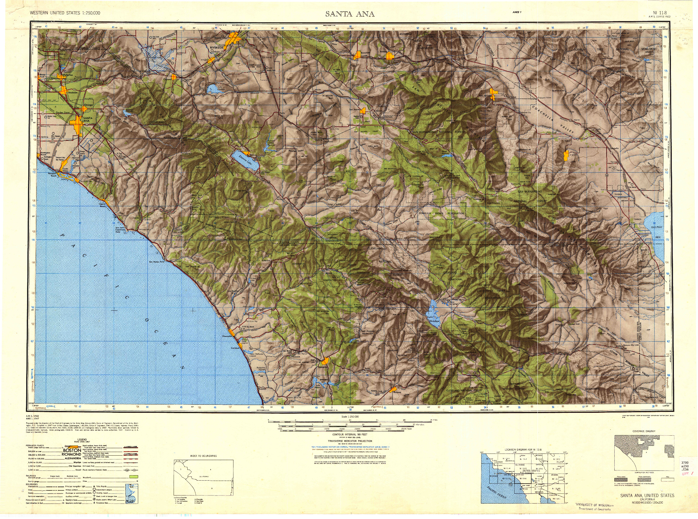 USGS 1:250000-SCALE QUADRANGLE FOR SANTA ANA, CA 1947