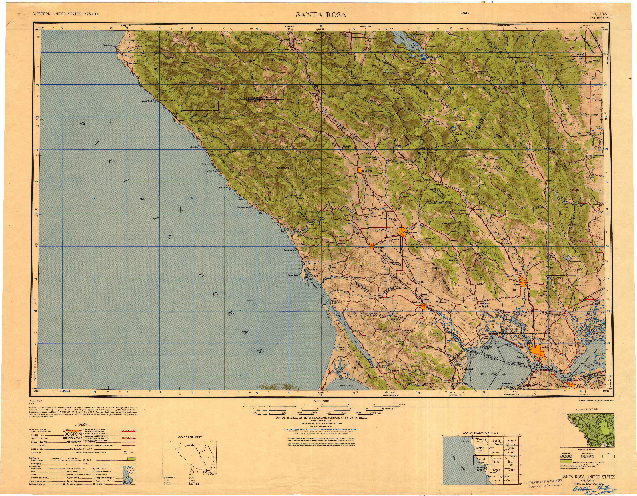 USGS 1:250000-SCALE QUADRANGLE FOR SANTA ROSA, CA 1949