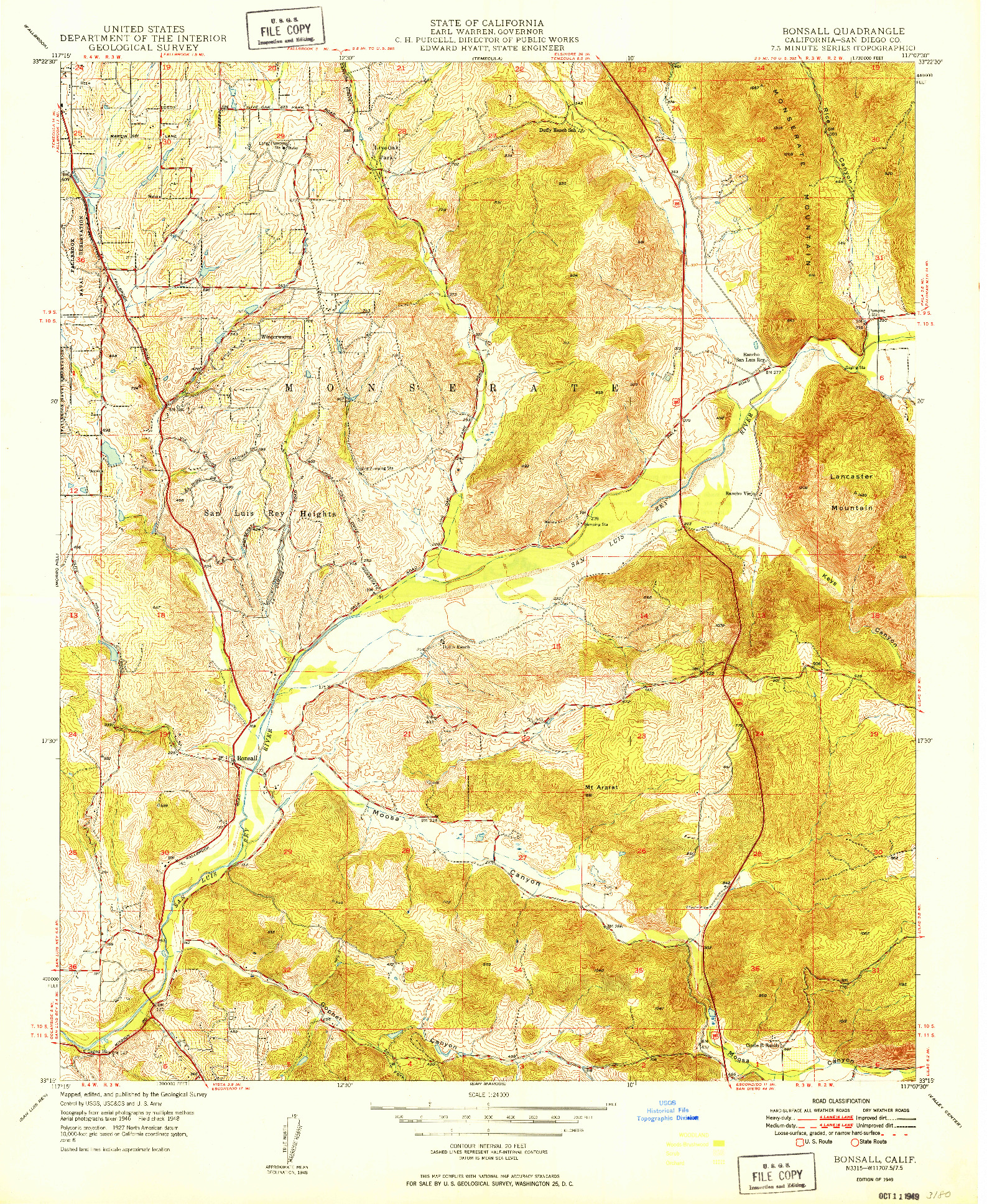 USGS 1:24000-SCALE QUADRANGLE FOR BONSALL, CA 1949