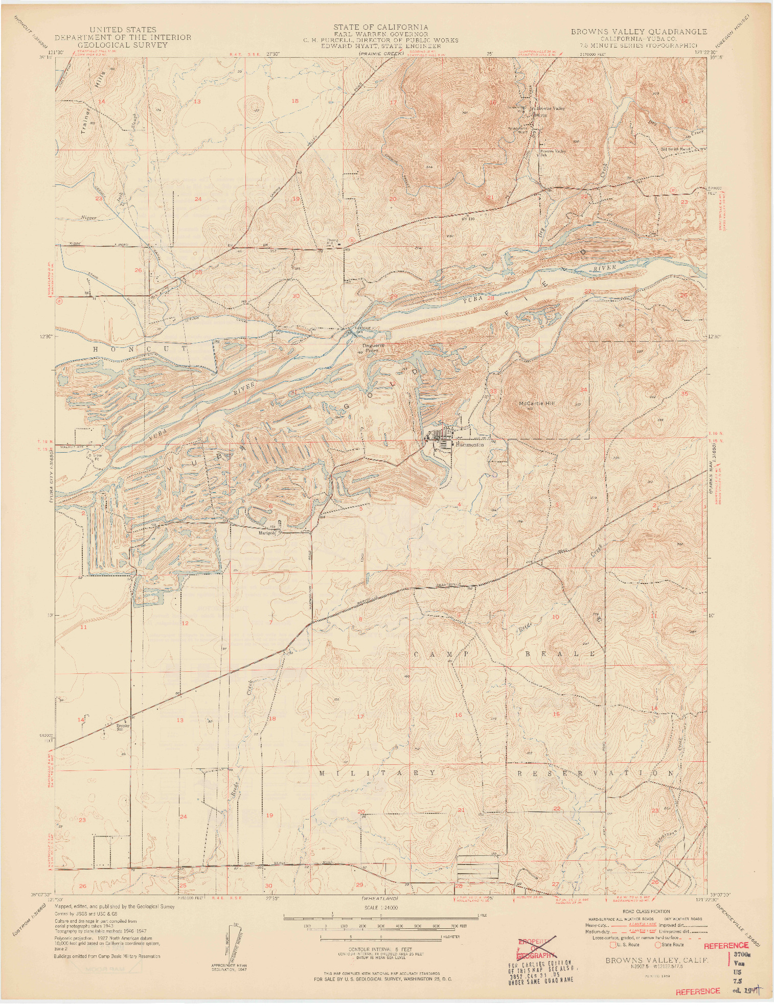 USGS 1:24000-SCALE QUADRANGLE FOR BROWNS VALLEY, CA 1949
