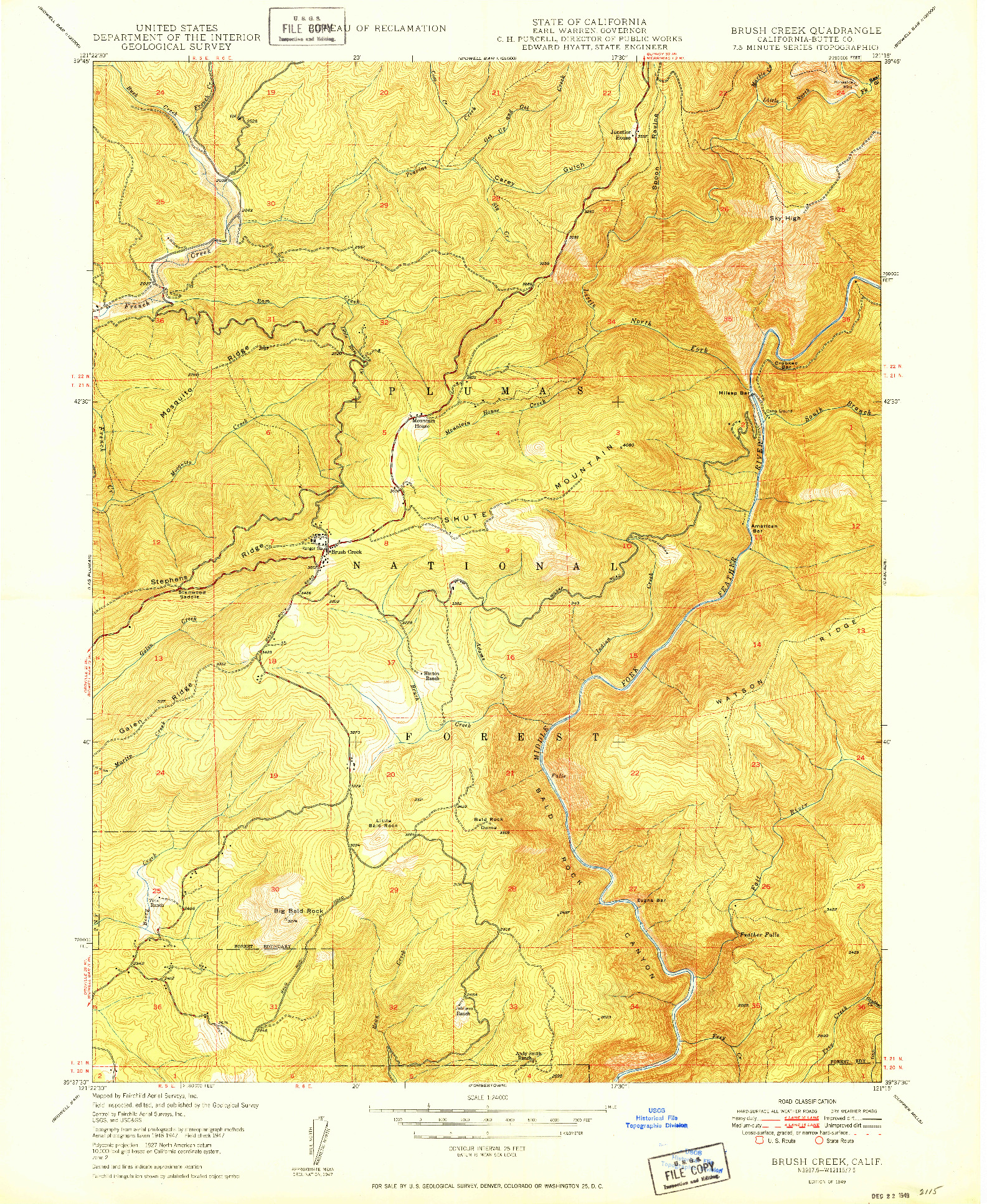 USGS 1:24000-SCALE QUADRANGLE FOR BRUSH CREEK, CA 1949