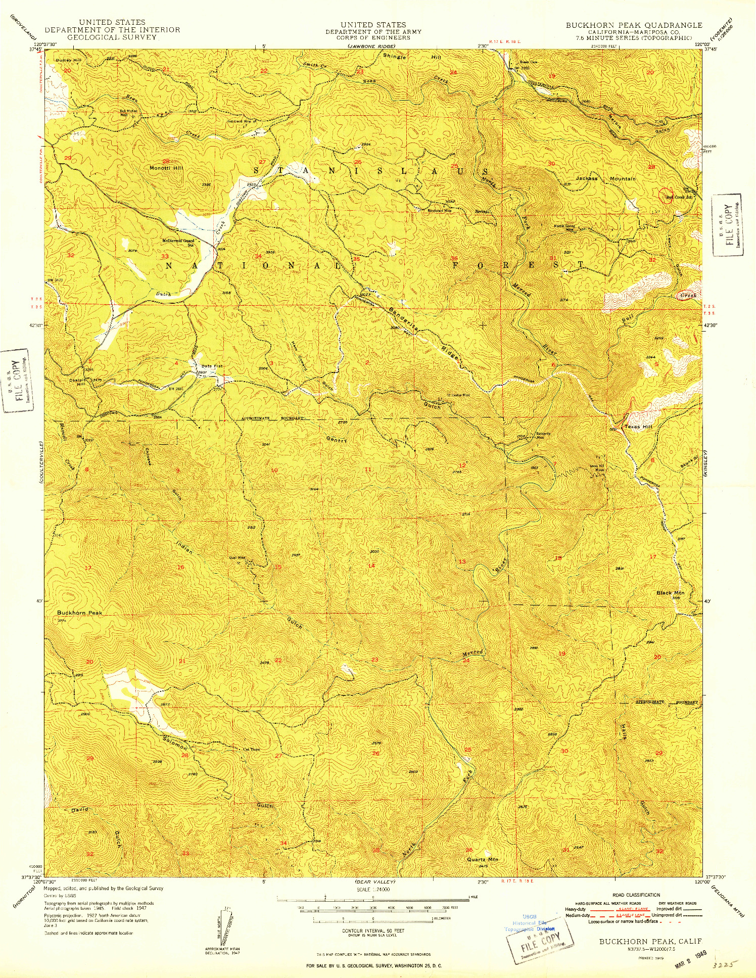 USGS 1:24000-SCALE QUADRANGLE FOR BUCKHORN PEAK, CA 1949