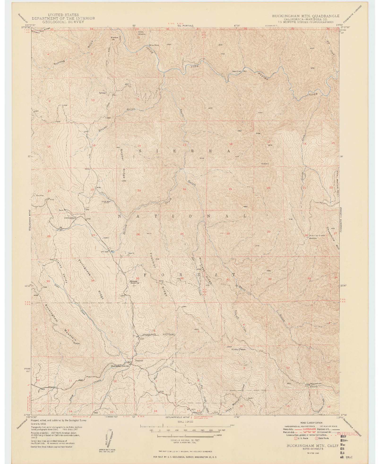USGS 1:24000-SCALE QUADRANGLE FOR BUCKINGHAM MTN, CA 1949