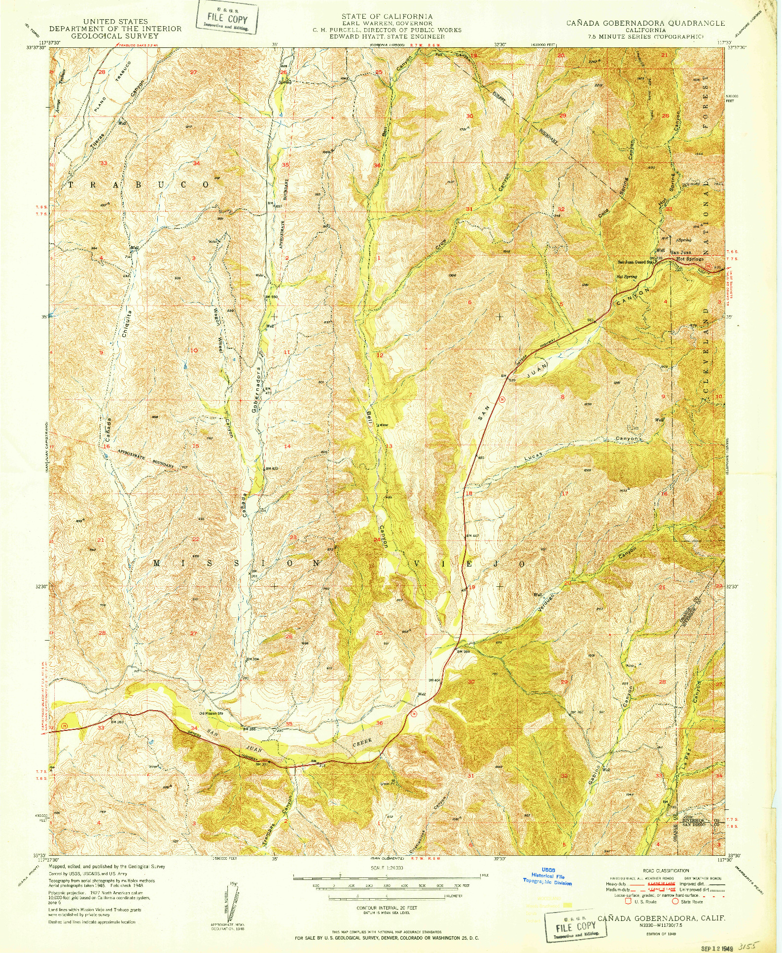 USGS 1:24000-SCALE QUADRANGLE FOR CANADA GOBERNADORA, CA 1949