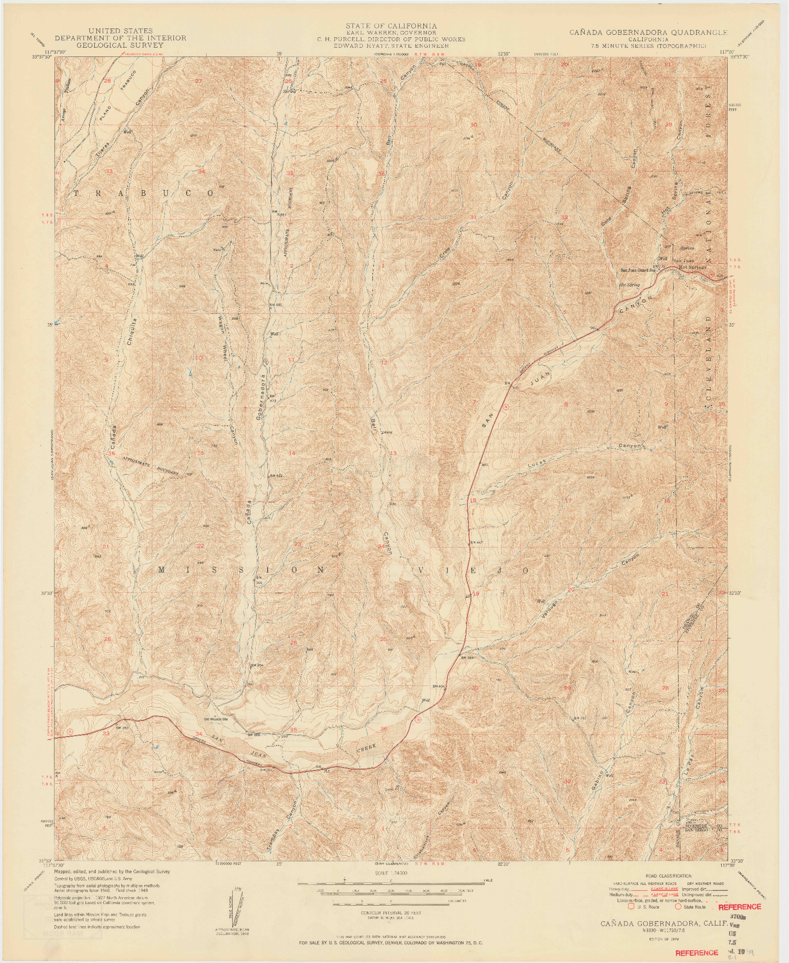 USGS 1:24000-SCALE QUADRANGLE FOR CANADA GOBERNADORA, CA 1949