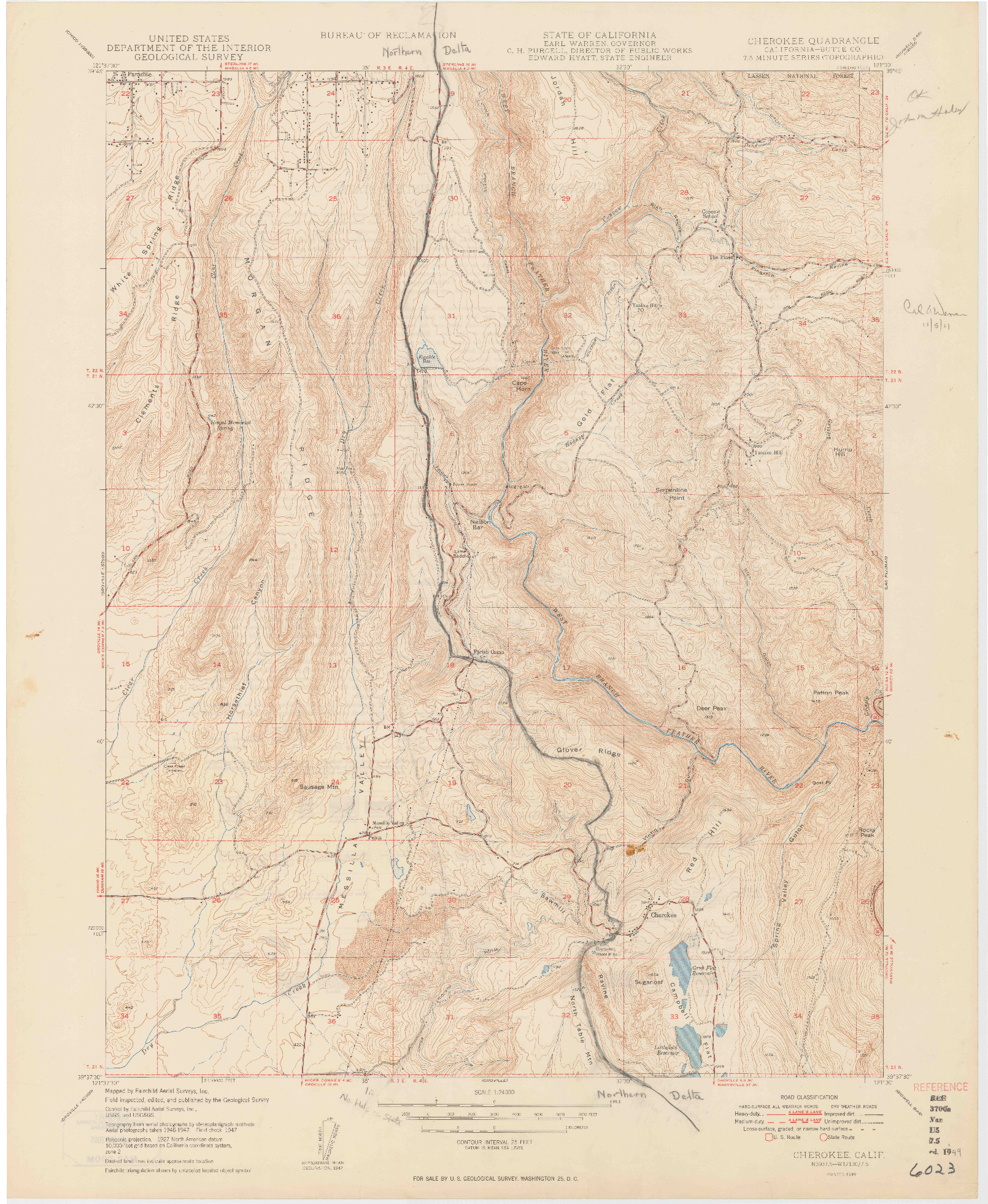 USGS 1:24000-SCALE QUADRANGLE FOR CHEROKEE, CA 1949