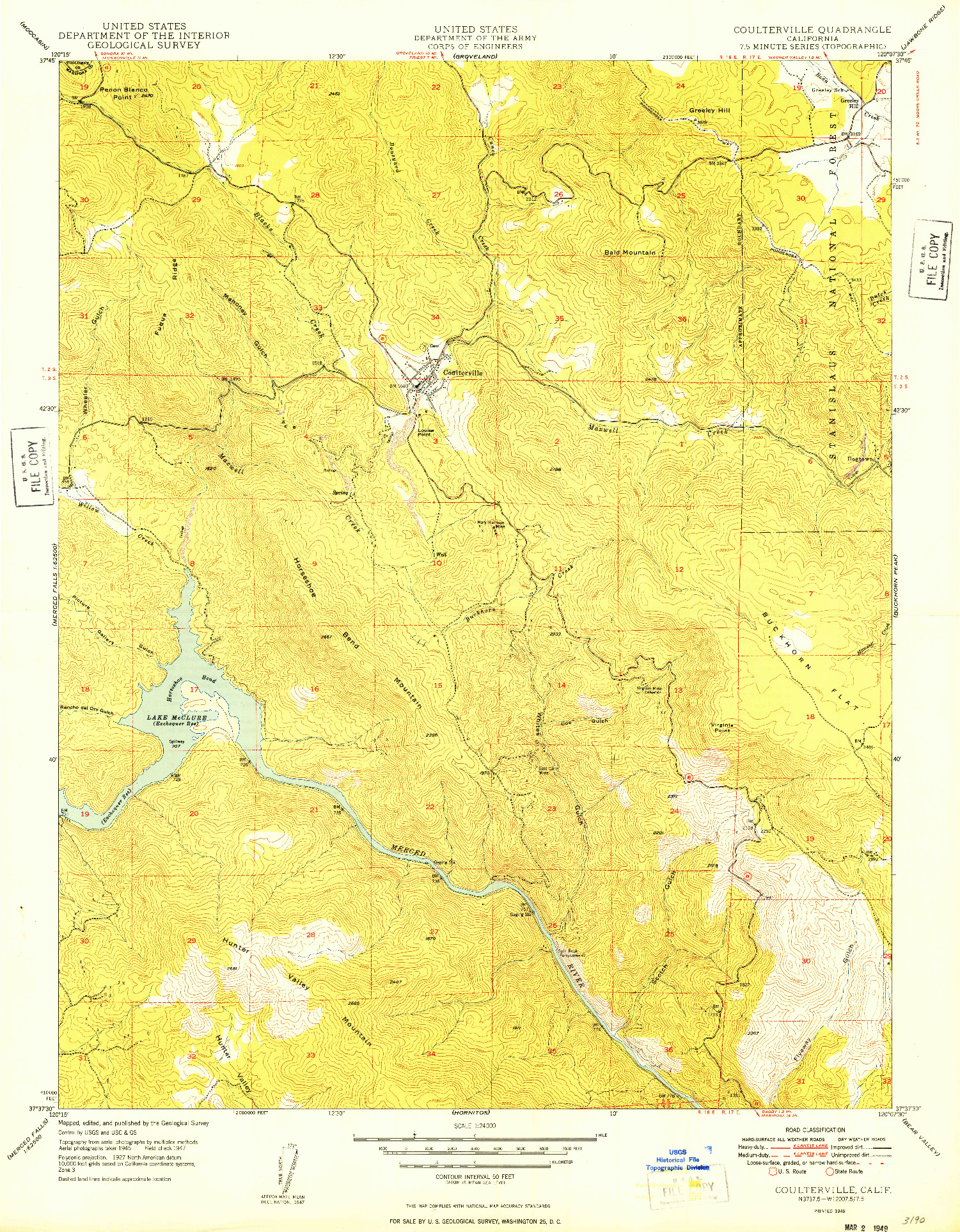 USGS 1:24000-SCALE QUADRANGLE FOR COULTERVILLE, CA 1949