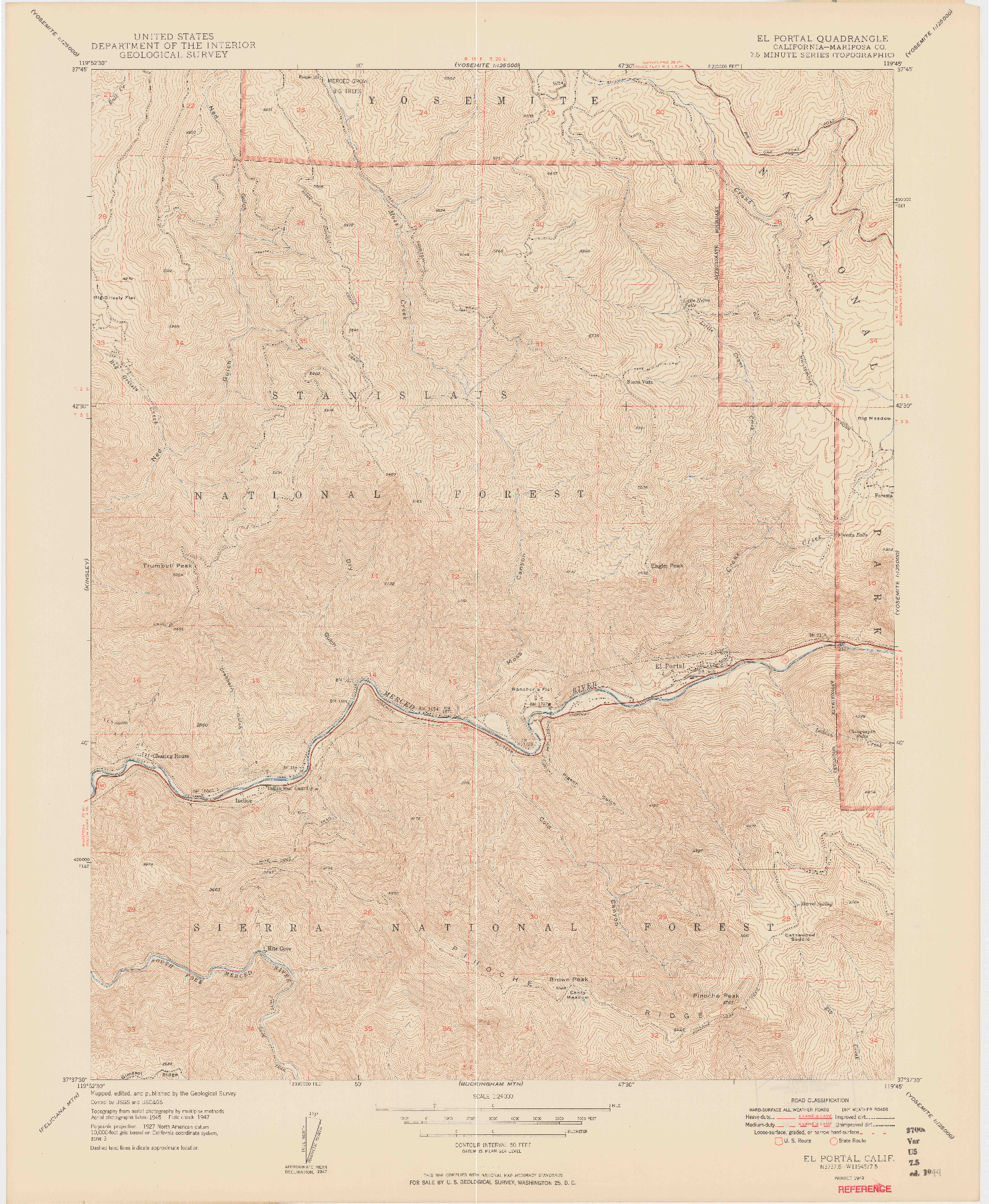 USGS 1:24000-SCALE QUADRANGLE FOR EL PORTAL, CA 1949