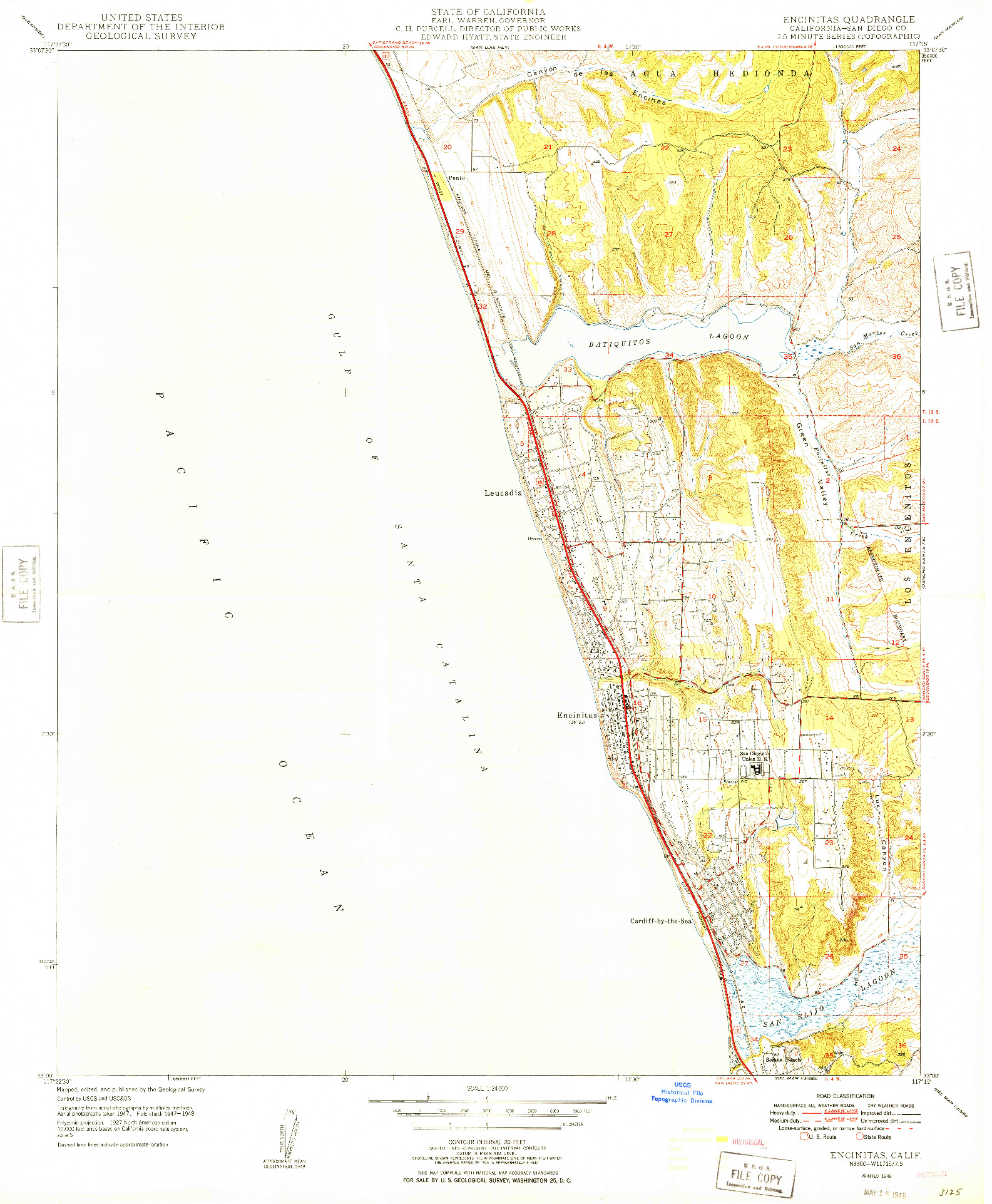 USGS 1:24000-SCALE QUADRANGLE FOR ENCINITAS, CA 1949