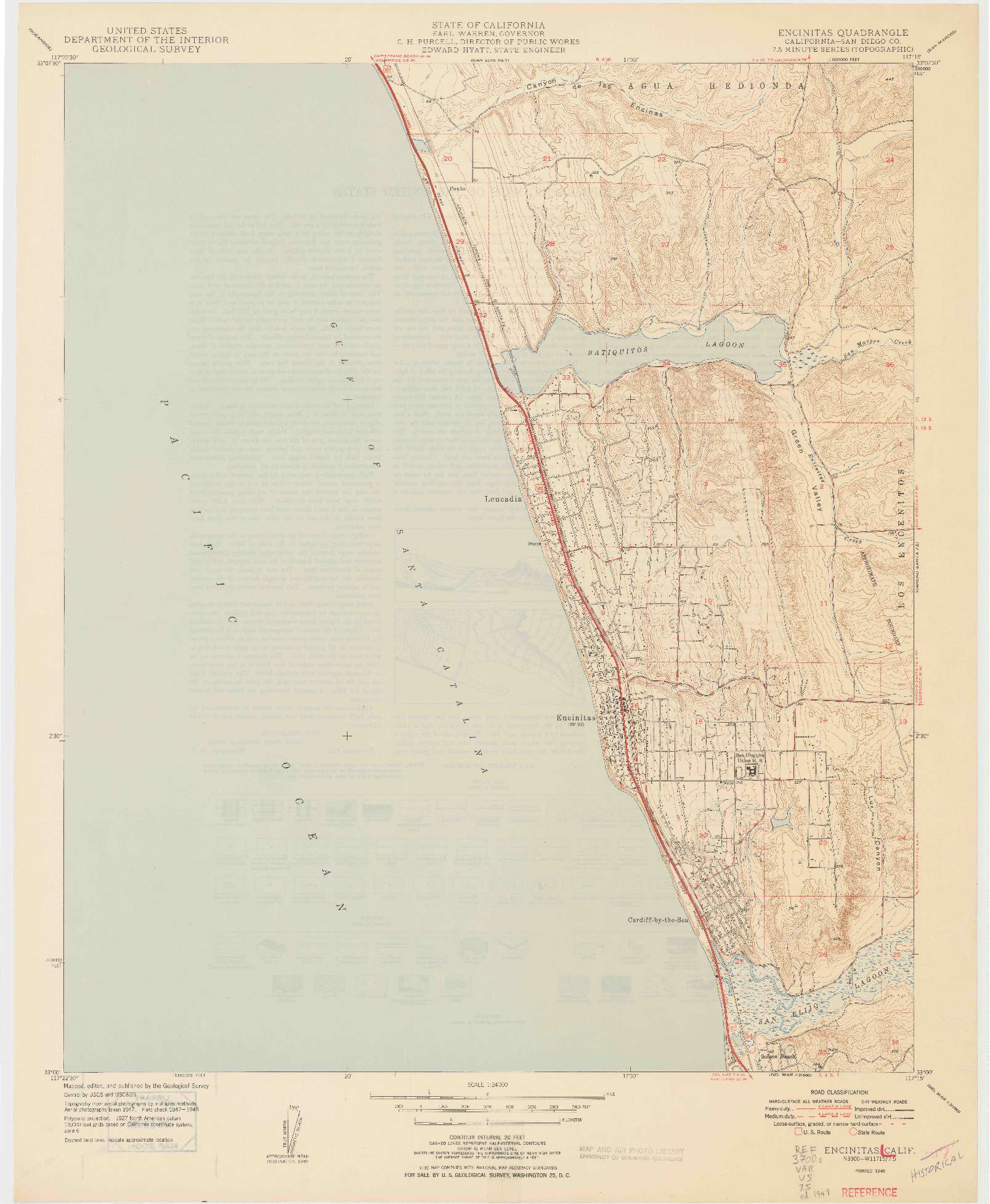 USGS 1:24000-SCALE QUADRANGLE FOR ENCINITAS, CA 1949