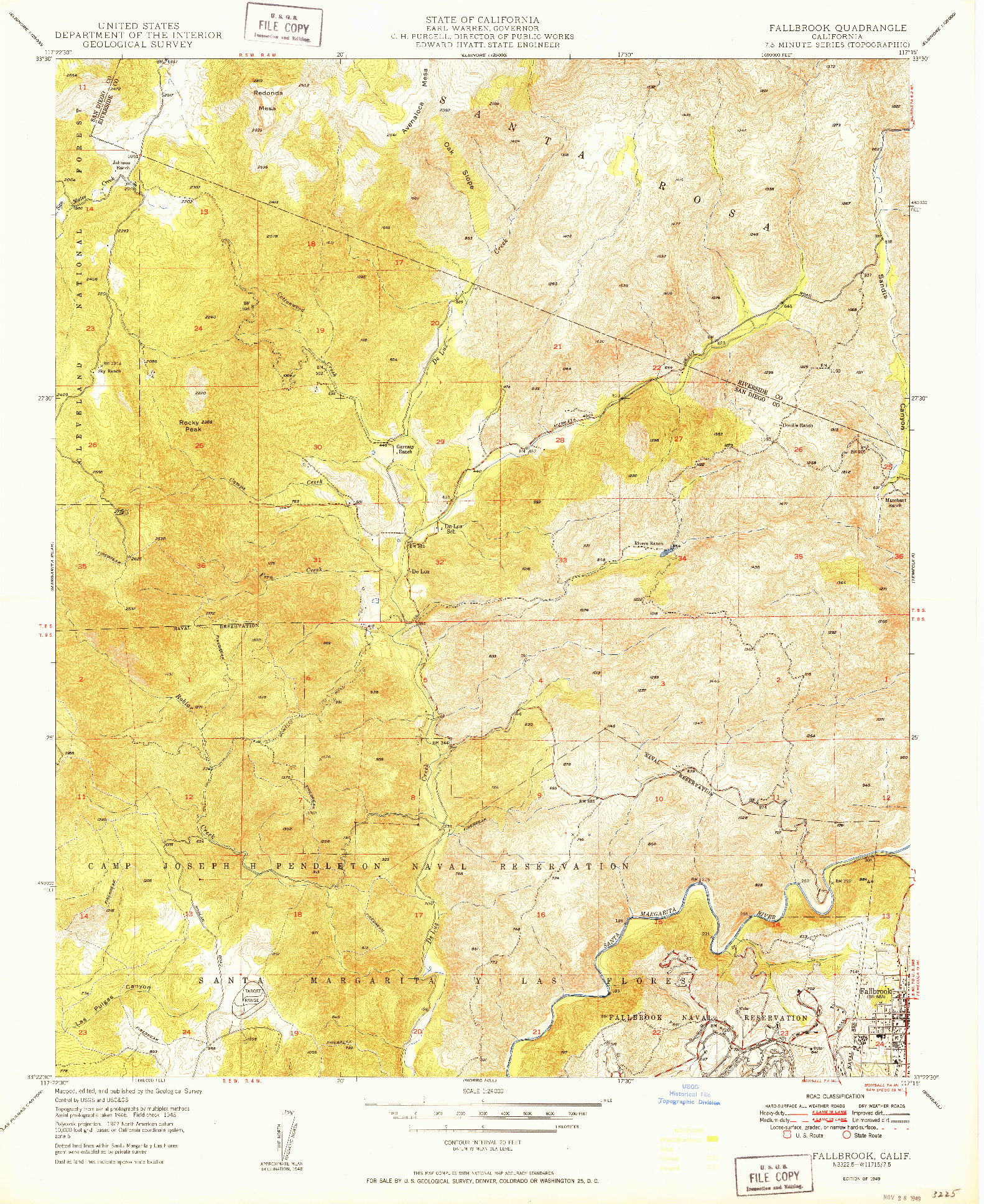 USGS 1:24000-SCALE QUADRANGLE FOR FALLBROOK, CA 1949