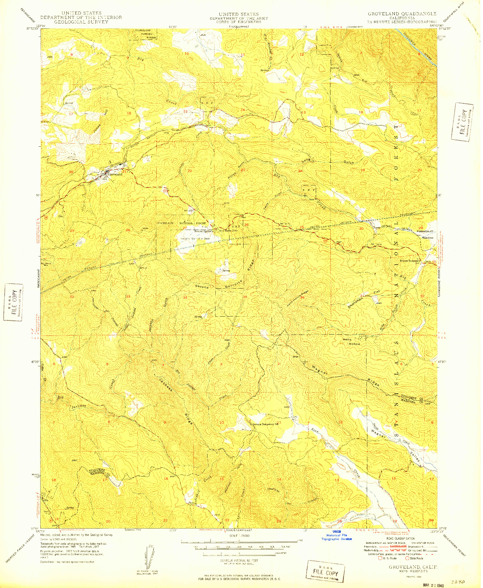 USGS 1:24000-SCALE QUADRANGLE FOR GROVELAND, CA 1949